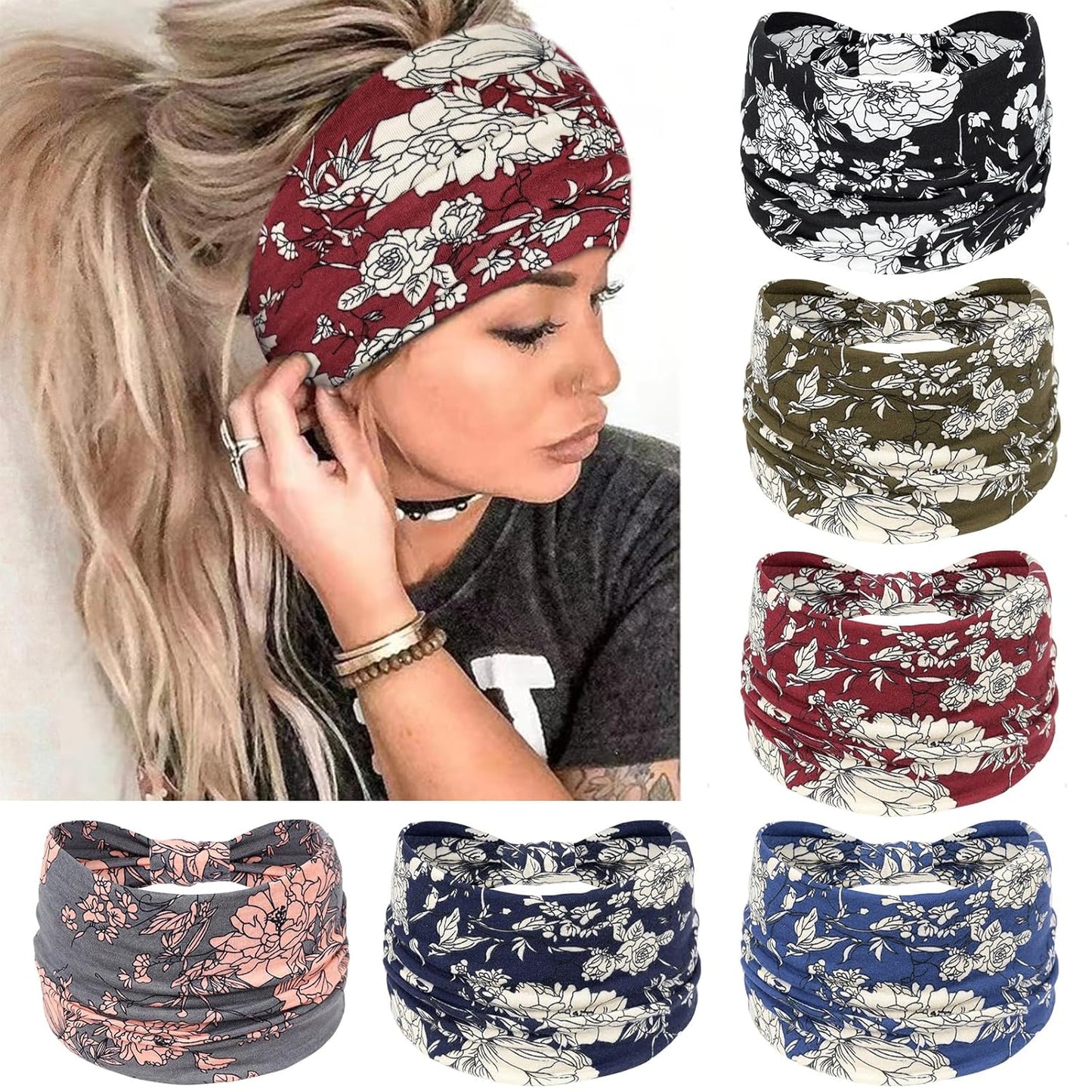 Wide Headbands for Women - No Slip Knotted Turban Hair Accessories | Dark Green Boho Style