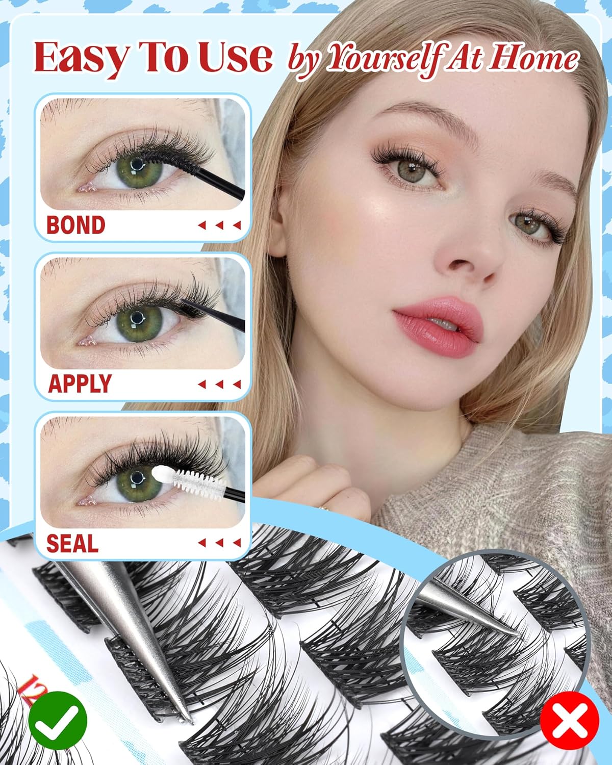 Fairy Cluster Eyelash Extensions - Natural Short C Curly Spiky Lashes | 168 Pcs in 8-10-12-14MM for a 'No Makeup' Look