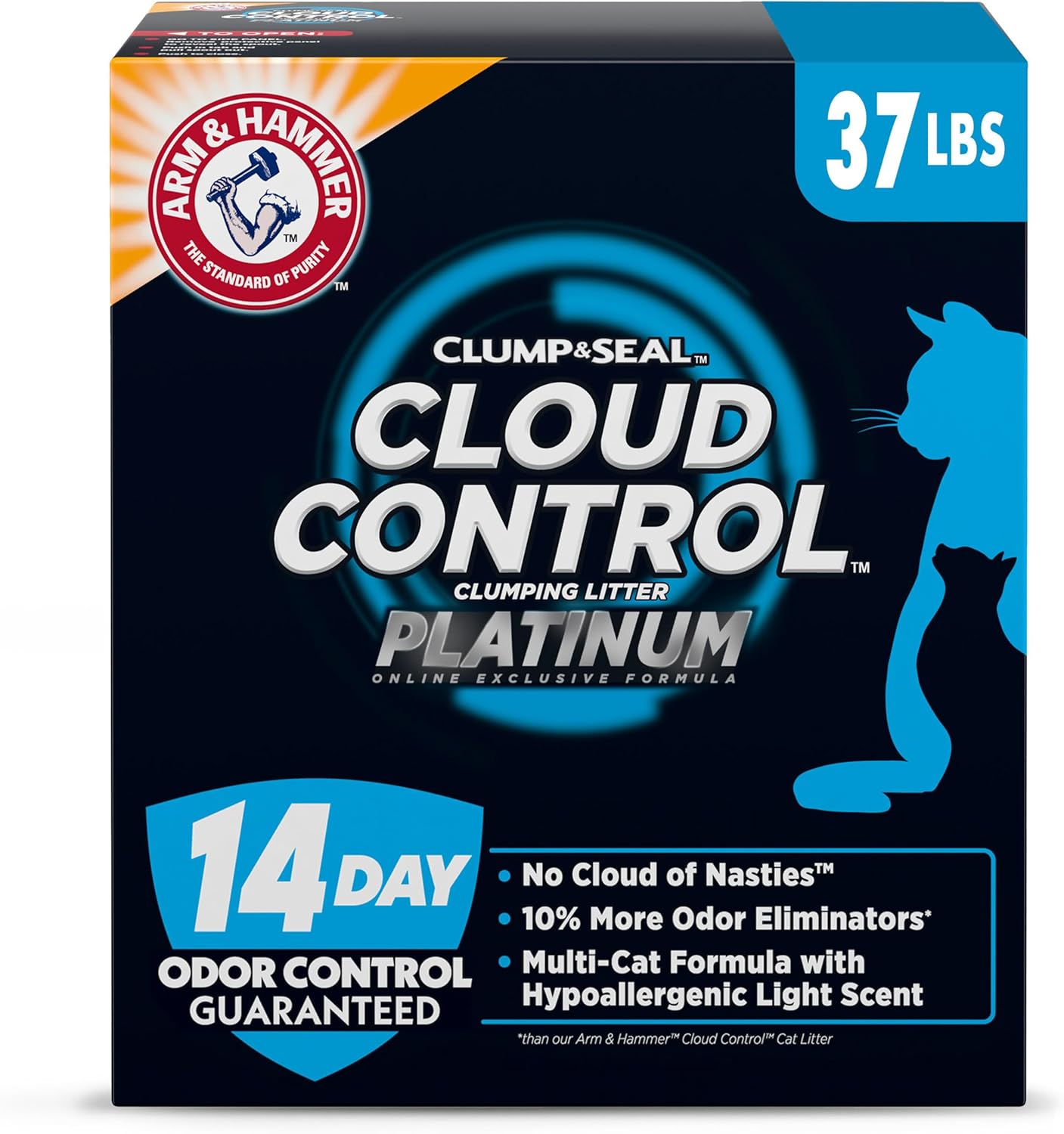 ARM & HAMMER Clump & Seal SLIDE Platinum Cat Litter - Easy Clean, 14-Day Odor Control, 37 lbs