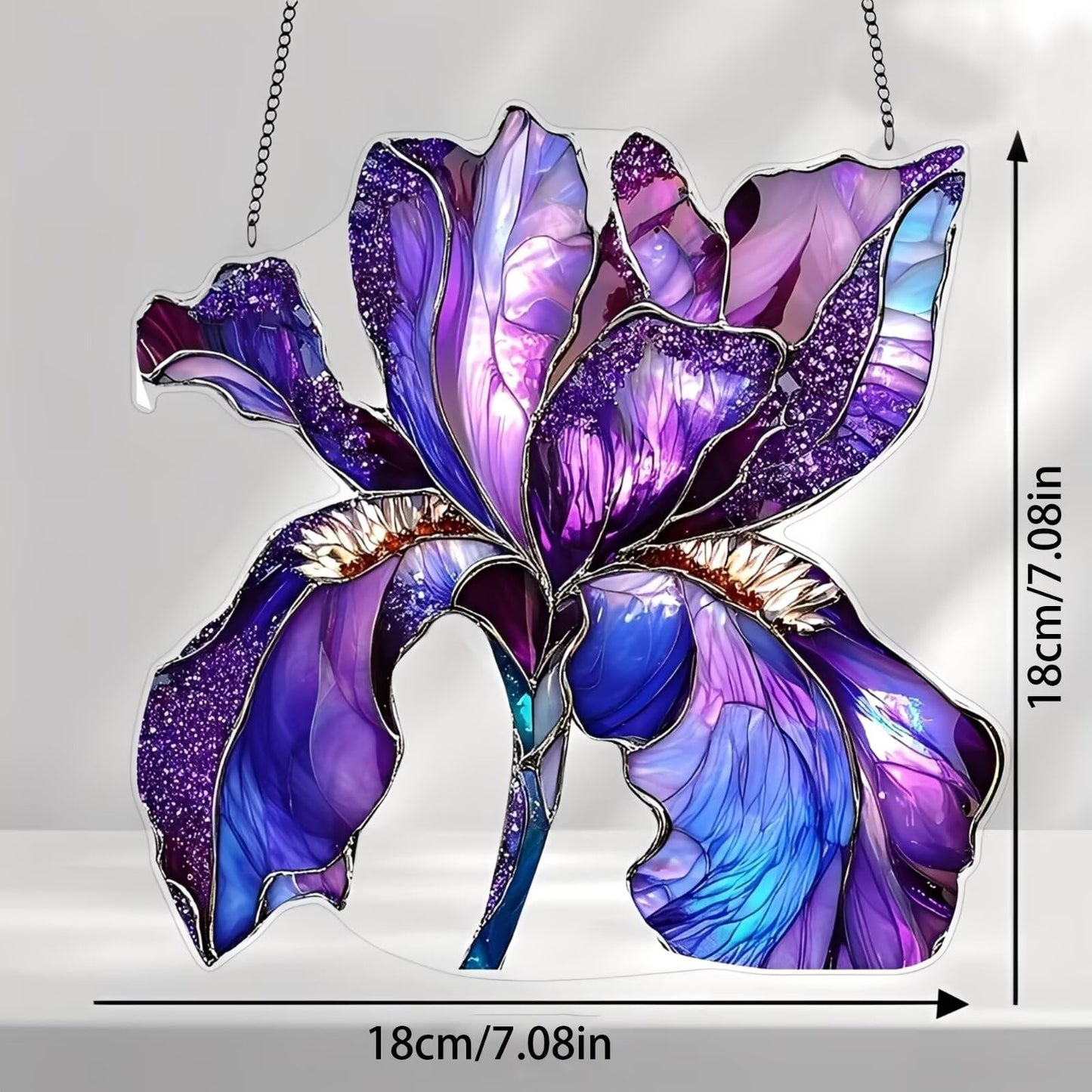 1PC Purple Iris Acrylic Suncatcher Hanging, 7.08 inch Window Decor with Printed Stained Glass Style Design, Rainbow Maker Wall Art, Gift Idea & Garden Ornament Indoor Outdoor Use/ZW-01