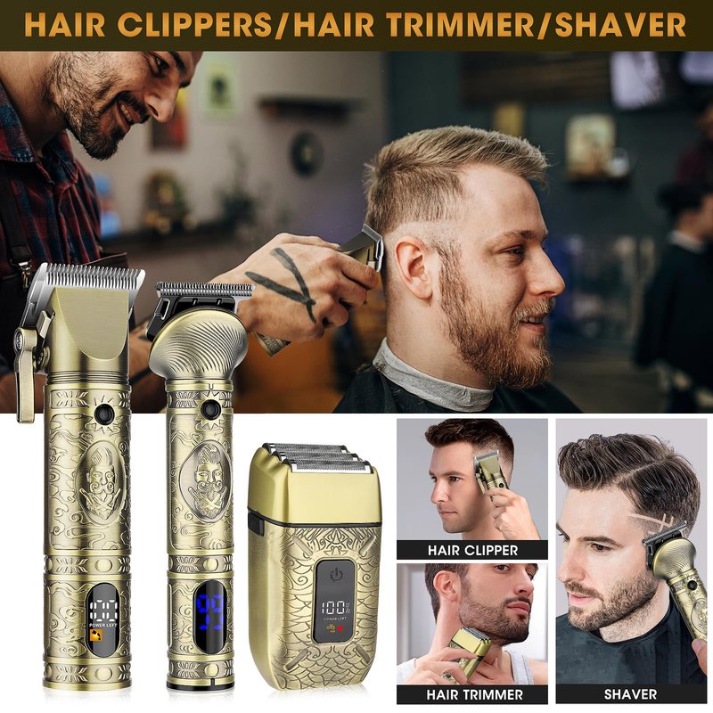 RESUXI Professional Hair Clippers for Men Electric Razor Shavers Nose Hair Trimmer and Detail Trimmer 5 Pcs Set,Cordless Beard Trimmer Barber Clippers for Hair Cutting Mens Grooming Kit