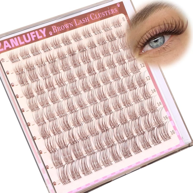 Brown Lash Clusters - Natural Eyelash Extensions with Invisible Band | C Curly Dark Brown Wispy DIY Individual Lashes
