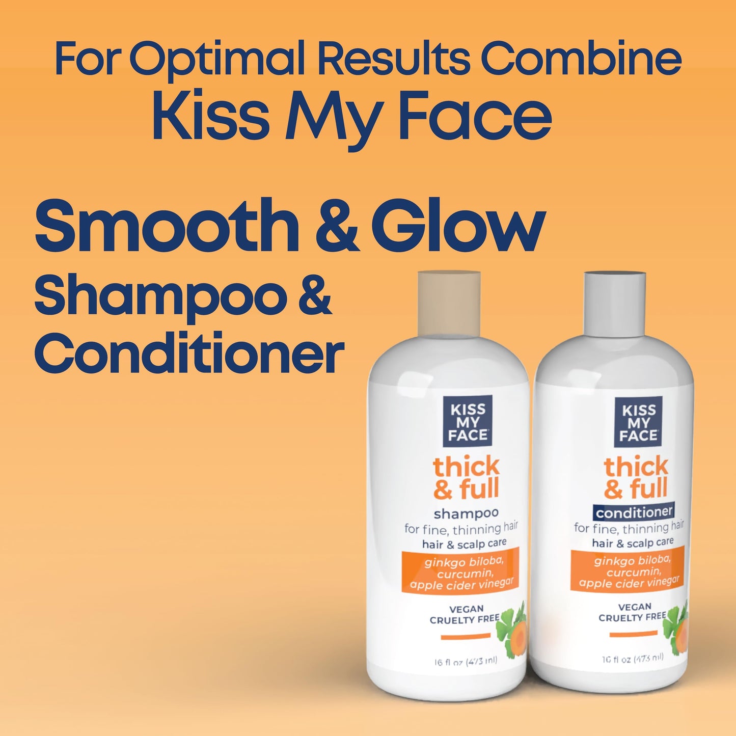 Kiss My Face Thick & Full Shampoo, For Fine and Thinning Hair, Hair and Scalp Care, Ginkgo Biloba and Curcumin, Vegan and Cruelty Free, 16 Fl Oz