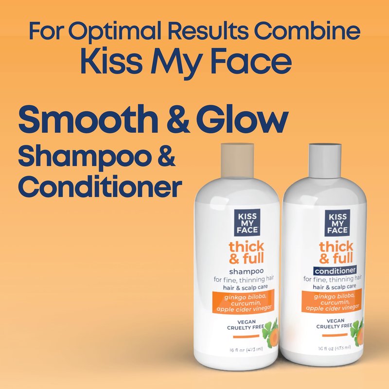 Kiss My Face Thick & Full Shampoo, For Fine and Thinning Hair, Hair and Scalp Care, Ginkgo Biloba and Curcumin, Vegan and Cruelty Free, 16 Fl Oz