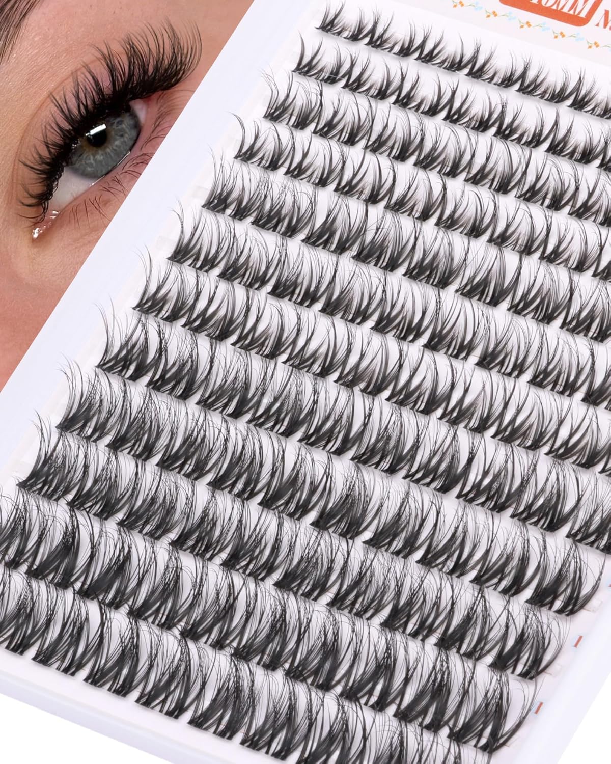 Lash Clusters - Wispy Eyelash Extensions with Clear Band | Natural Look, D-Curl, 8-16MM Individual Lashes