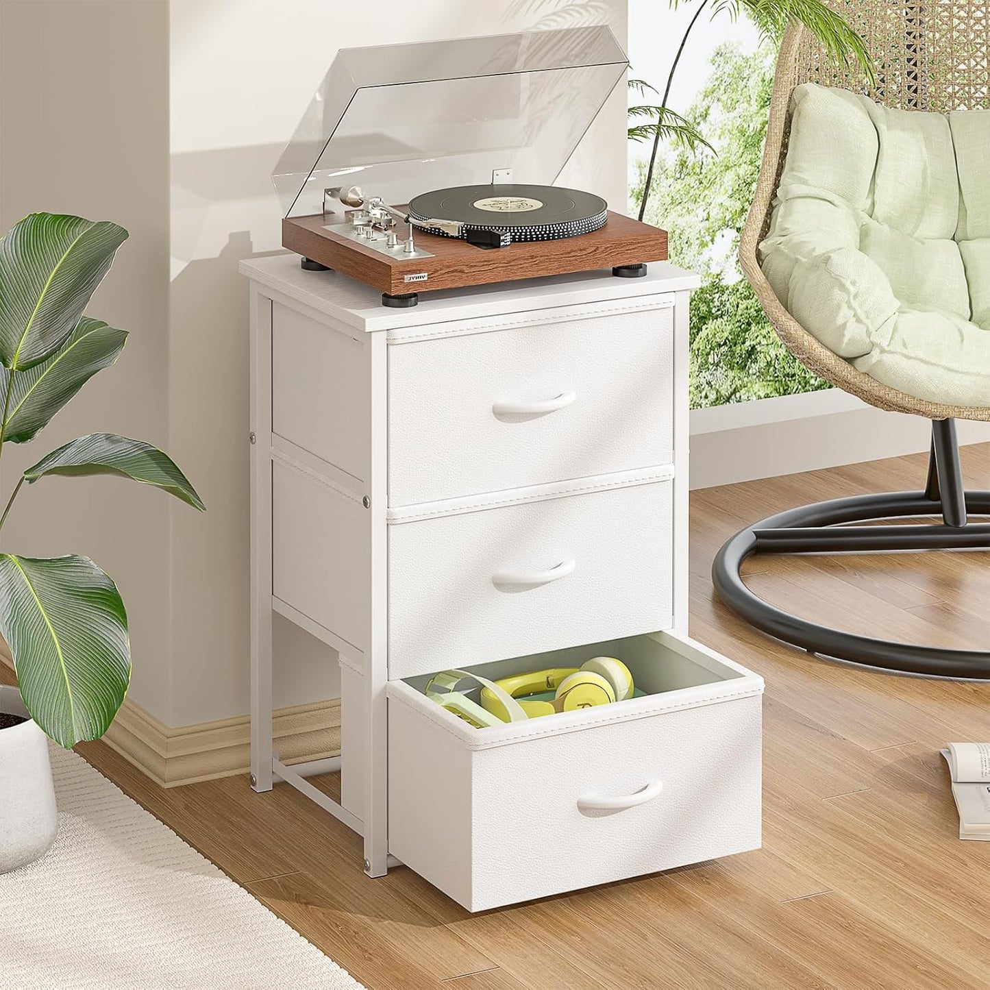 DAOUTIME Stackable Storage Drawers - 2-Pack White Closet Organizer with Wooden Top & Metal Frame | Versatile Dresser for Bedroom & Living Room