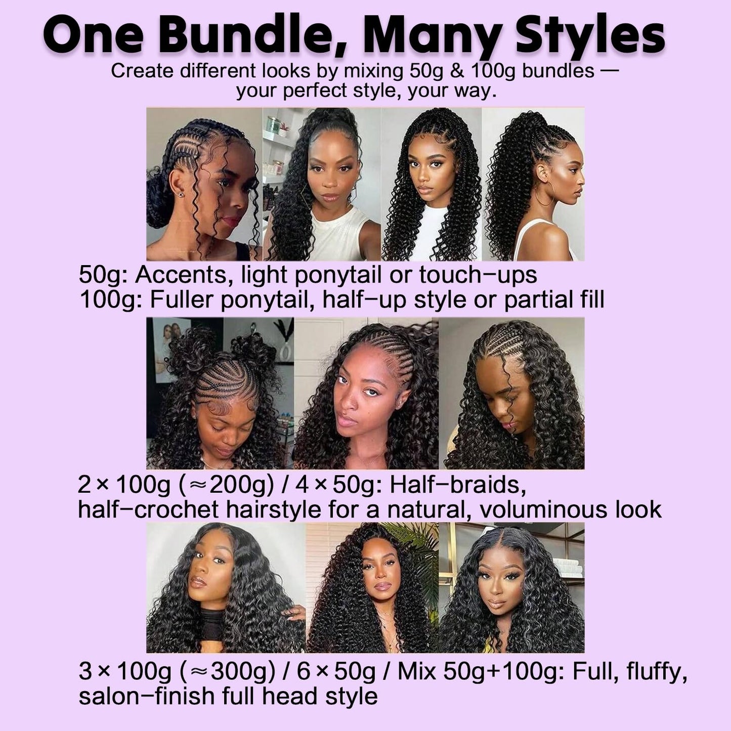 Burmese Curly Crochet Hair - Lightweight 16 Inch Human Hair Bundles | Natural Black, Pre-Separated Extensions