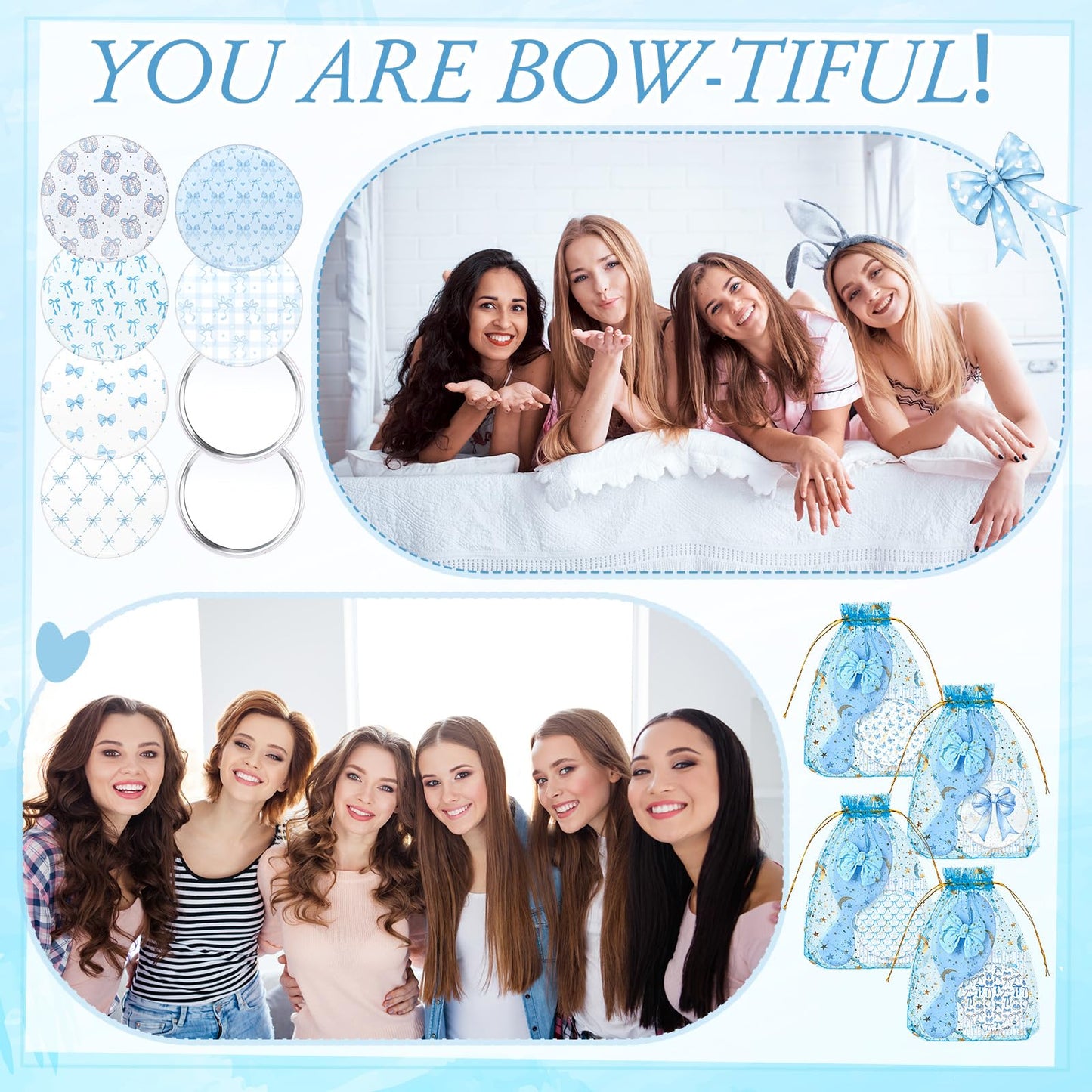 Ferrochef 48 Pcs Bow Themed Party Favors Gifts Bownot Mini Hair Brush Comb Bow Compact Mirror with Inspirational Cards Gift for Girls Princess Coquette Baby Shower Birthday Party