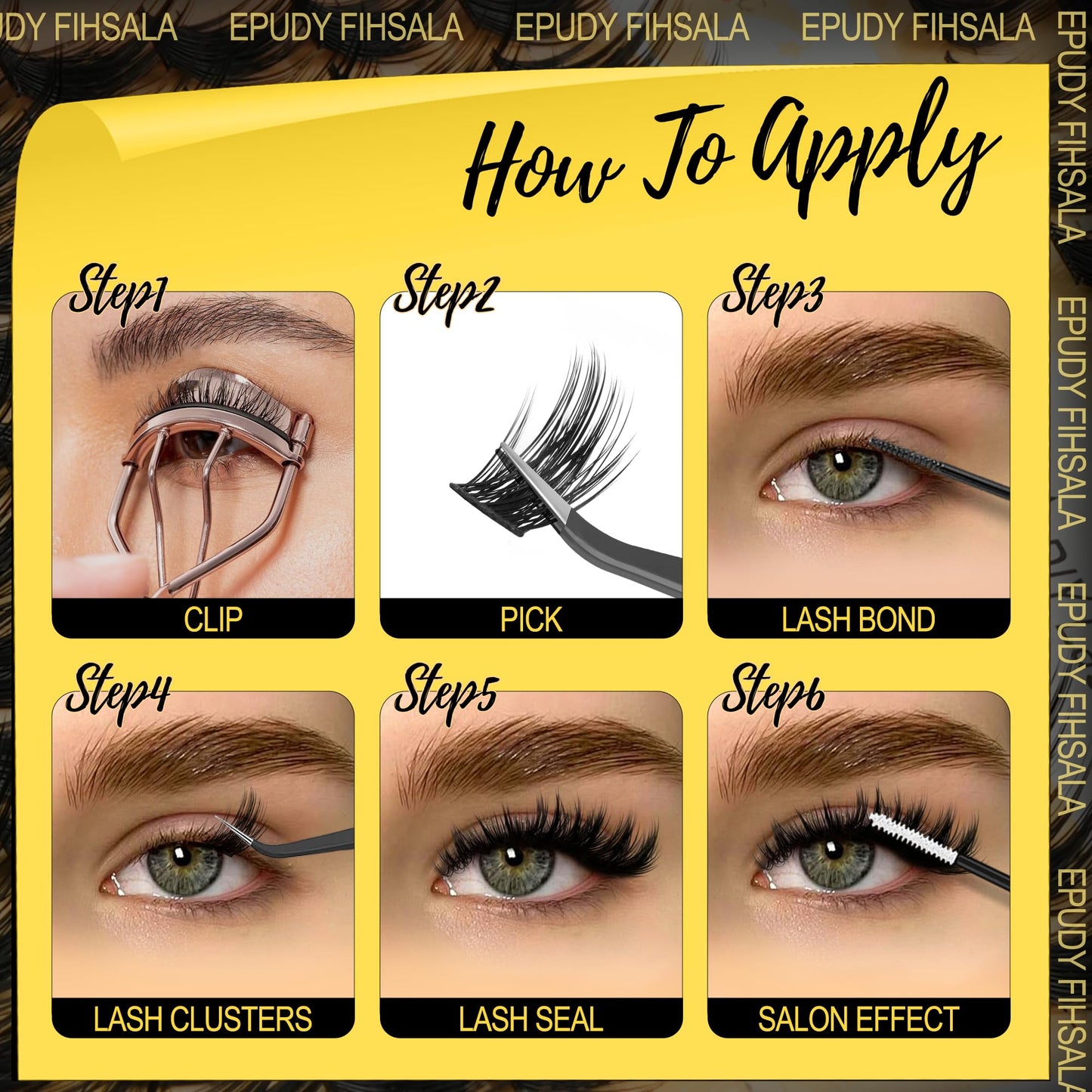 Manga Lash Clusters 10–16mm Volume Lash Clusters 180pcs with Spikes, D-Curly Thick 3D Individual DIY Eyelash Extension Kit with Lash Bond & Seal and Lash Tweezers for Bold Wispy Look EPUDY FIHSALA