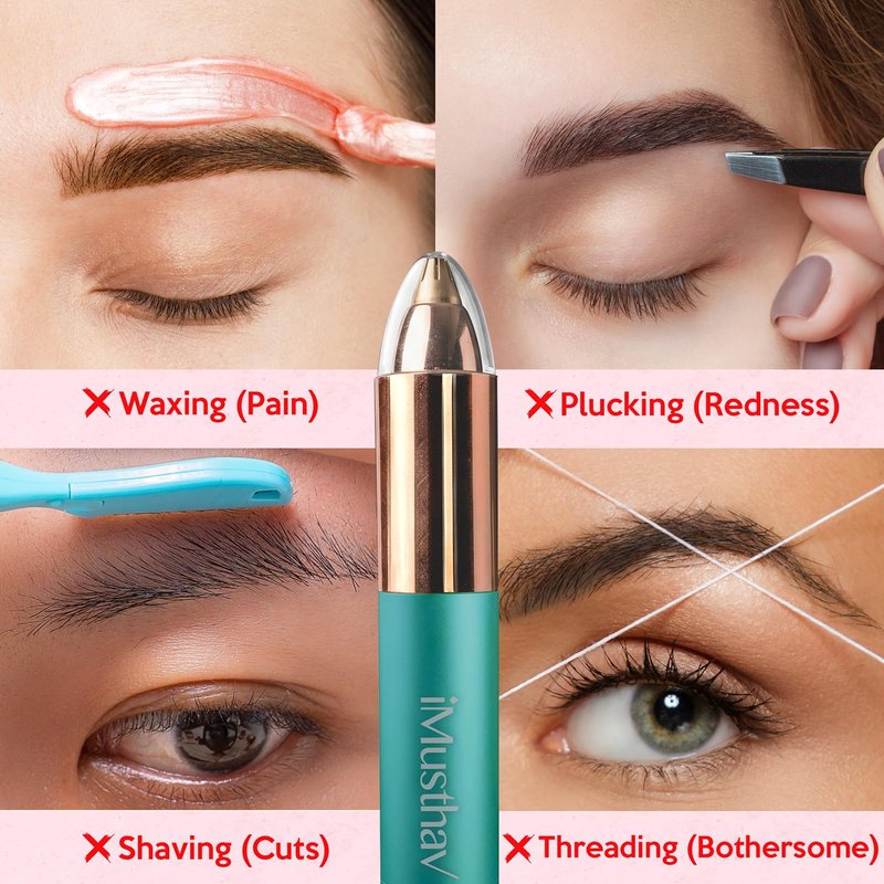 iMusthav Eyebrow Trimmer for Women, Precise & Painless Eyebrow Razor with LED Light, Electric Facial Hair Remover for Flawless Brows, Lip & Face, Battery Operated, Travel-Friendly, Gold-Plated Design