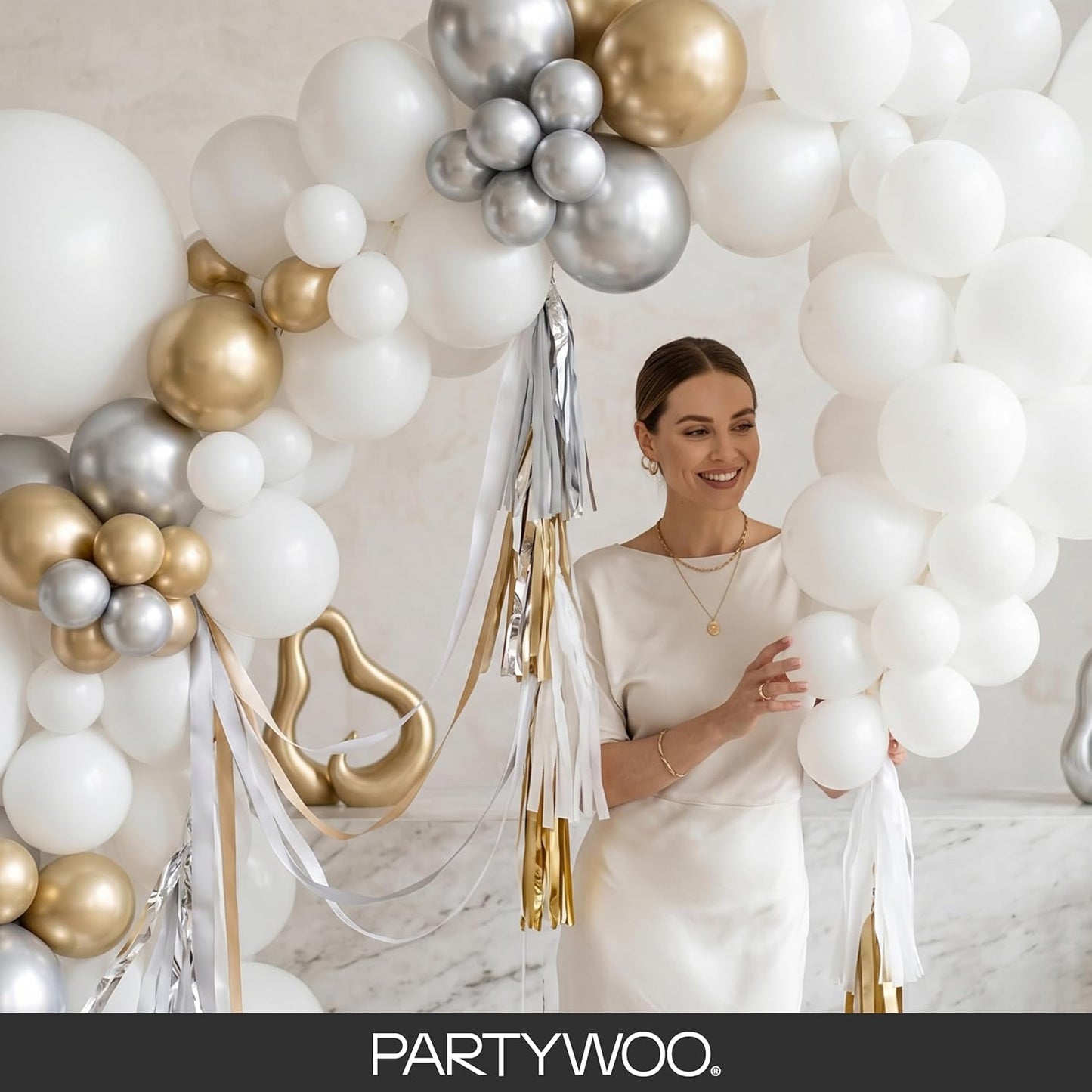 White Latex Balloons - 155pcs Matte White Balloon Arch Kit | 18", 12", 10", 5" for Weddings & Parties