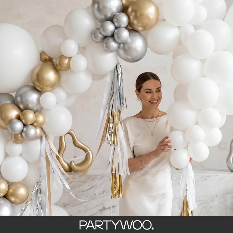 White Latex Balloons - 155pcs Matte White Balloon Arch Kit | 18", 12", 10", 5" for Weddings & Parties