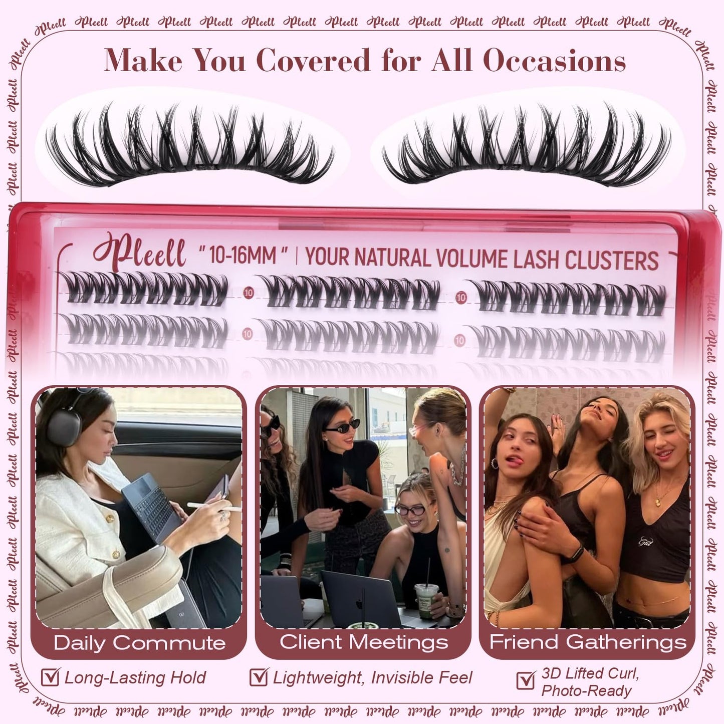 Flaunt Lash Clusters Wispy Eyelash Clusters 10-16mm Volume Cluster Eyelash Extensions Faux Mink D Curl Lashes Clusters Spider Individual Lashes Extensions with Wide Band by Pleell