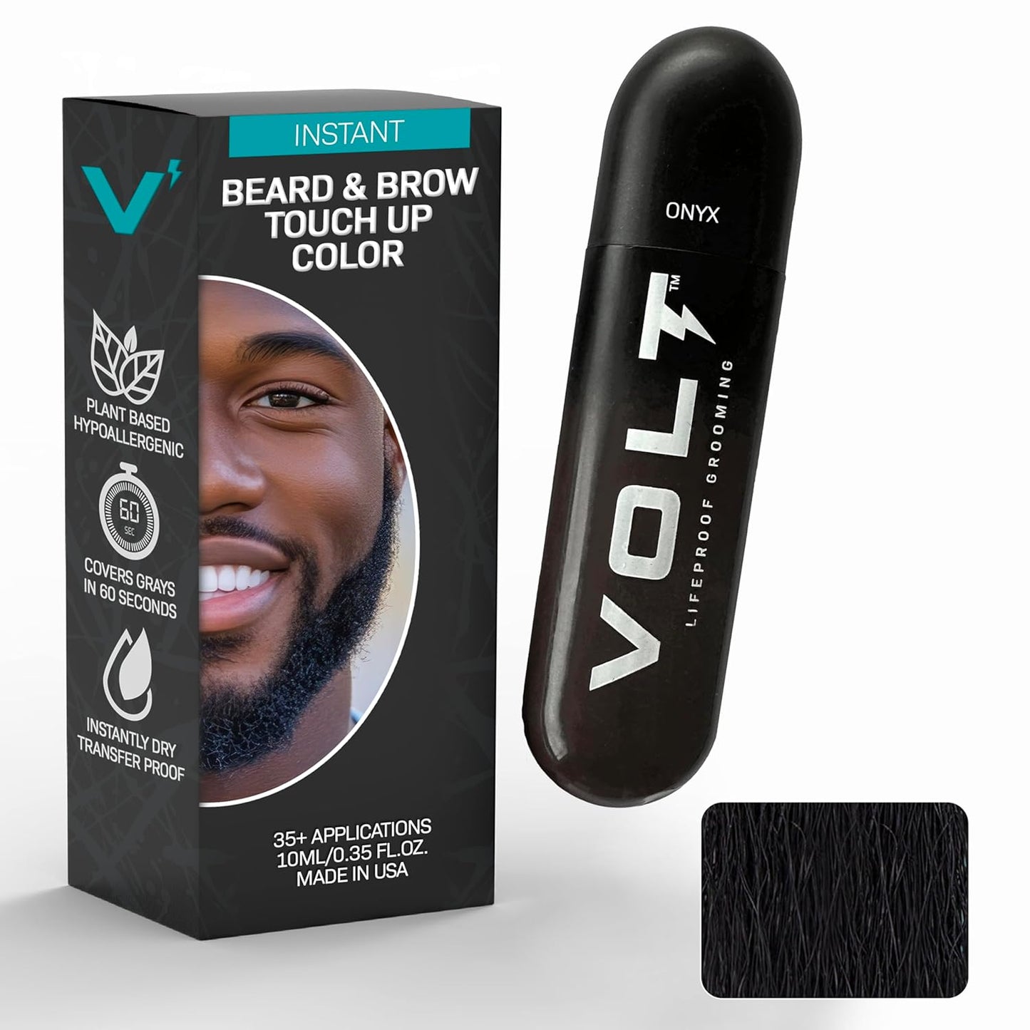 VOLT Instant Beard Color - Quick Drying Plant-Based Formula for Men | Ebony Brown/Black, 1 Pack, Up to 35 Applications