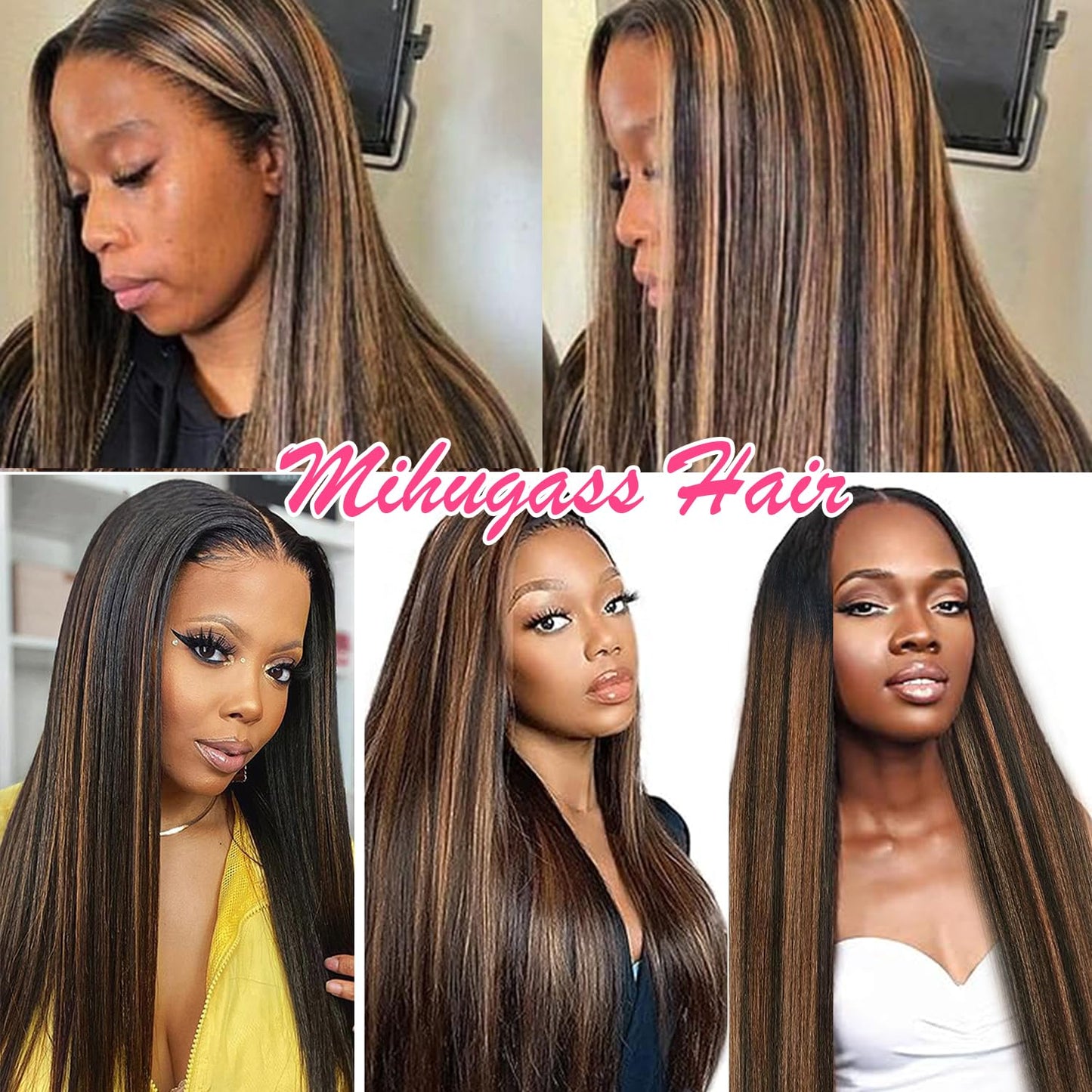 Mihugass Yaki Straight Clip ins Real Human Hair Extensions For Women Highlight Hair Extensions Yaki Straight Clip in Hair Extensions(22inch,T1BP1B/30)