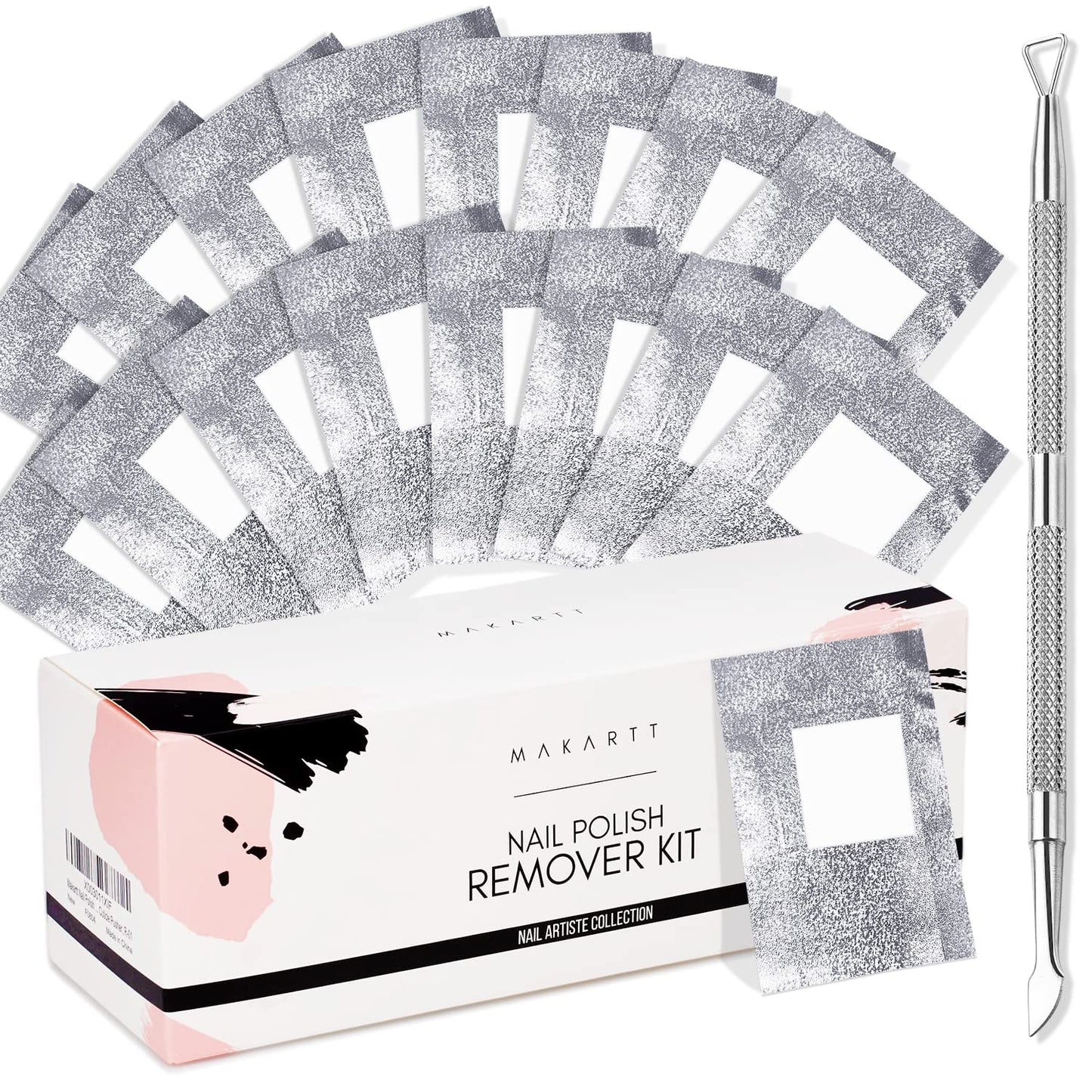 Makartt Nail Polish Remover Set - 200 pcs Foil Nail Wraps with Cuticle Pusher, Soak Off Foils for Gel Remover with Lint-Free Larger Cotton Pads for Gel Polish Removal at Home