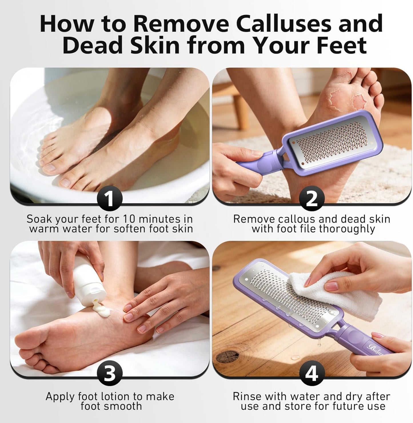 Professional Foot File & Callus Remover - Stainless Steel Rasp for Hard Skin & Cracked Heels | Purple