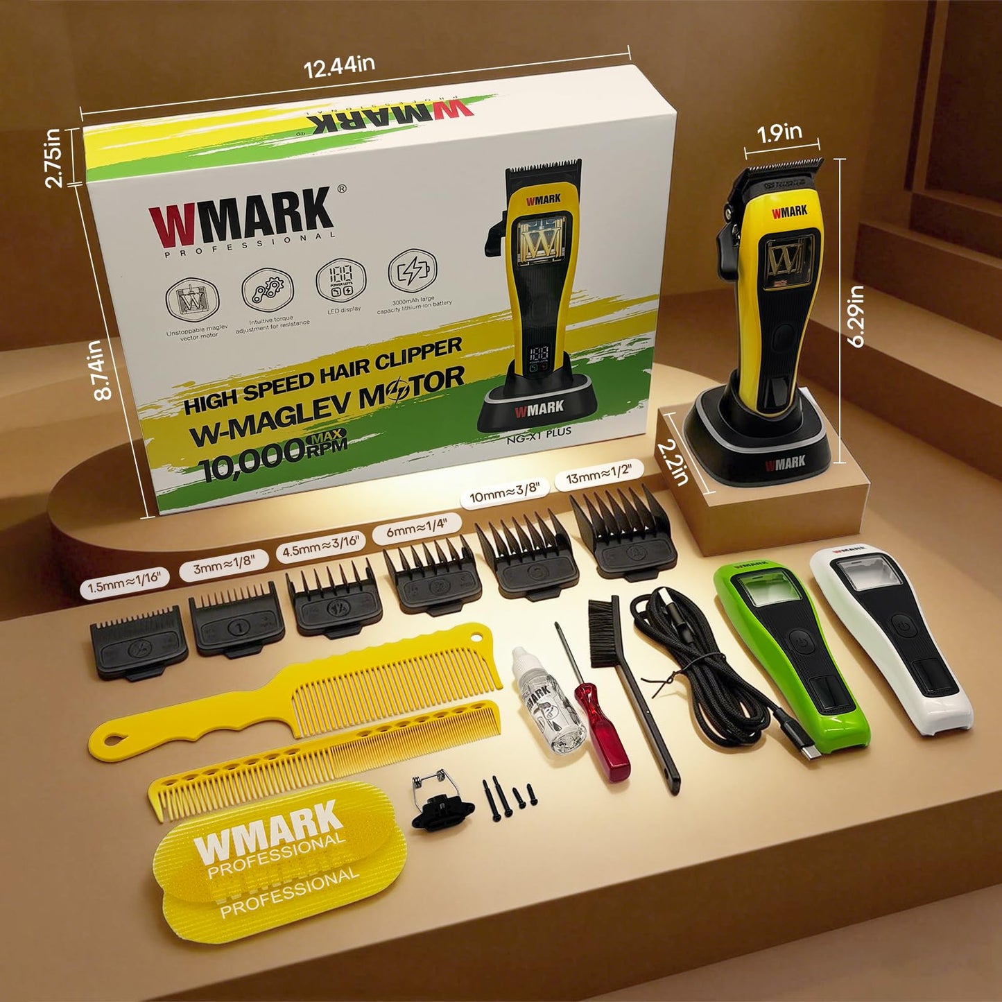 WMARK Hair Clippers for Men Professional Barber Clippers for Hair Cutting Kit Cordless Hair Clippers Maglev Vector Motor 10000RPM, LED Display, DLC Fade Blades, USB-C Rechargeable NG-X1 Plus