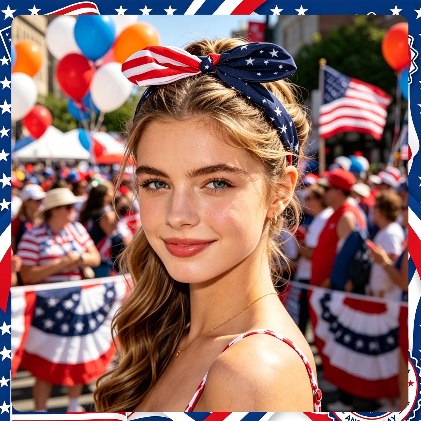STGDAK 4th of July Headbands American Flag Head Bands Patriotic Hair Band Knotted Bow Turban Elastic Red White Blue Hair Accessories For Women Independence Day Party