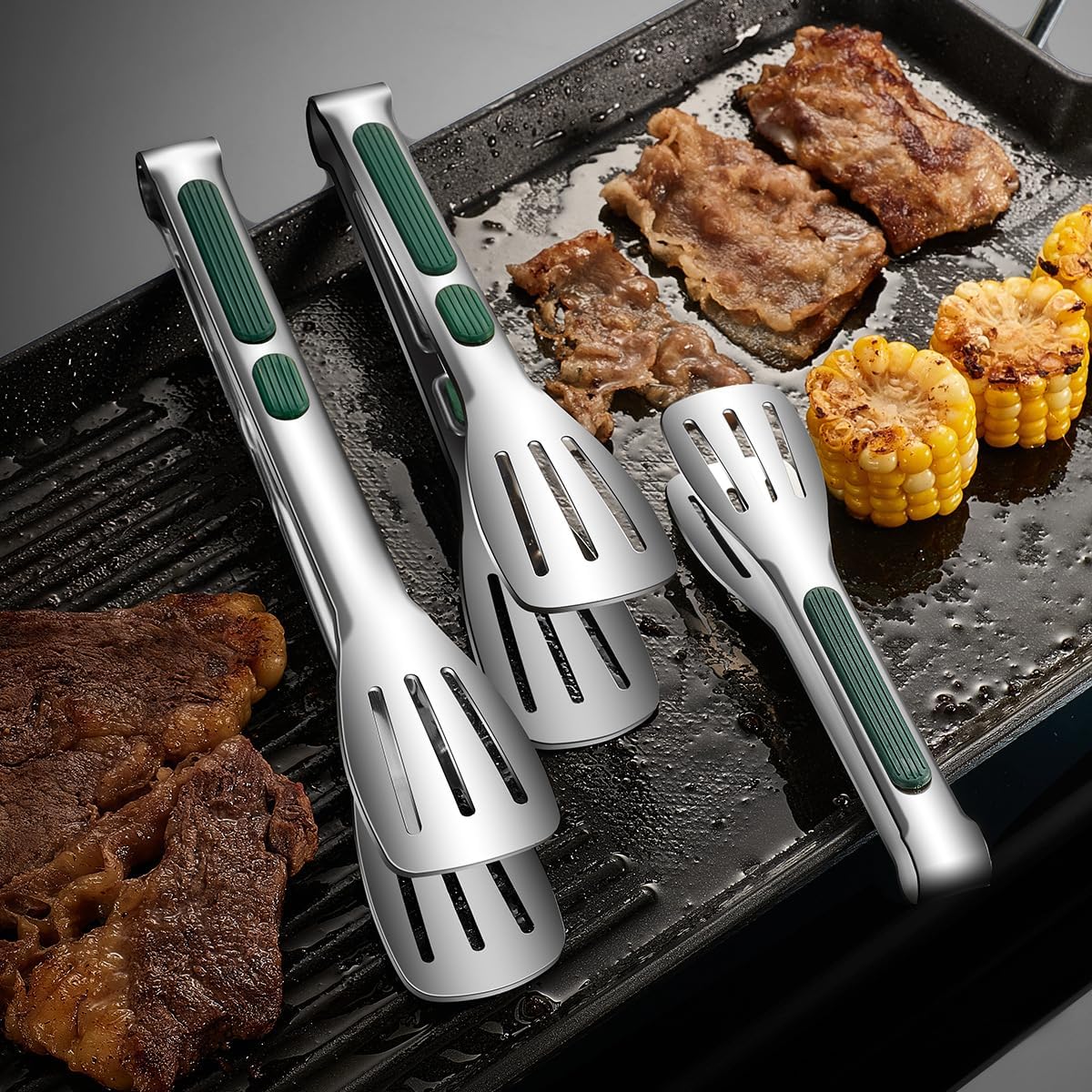 Stainless Steel Kitchen Tongs Set - 3 Pack with Silicone Tips | 7, 9, 12 Inch Heat Resistant Cooking Tools