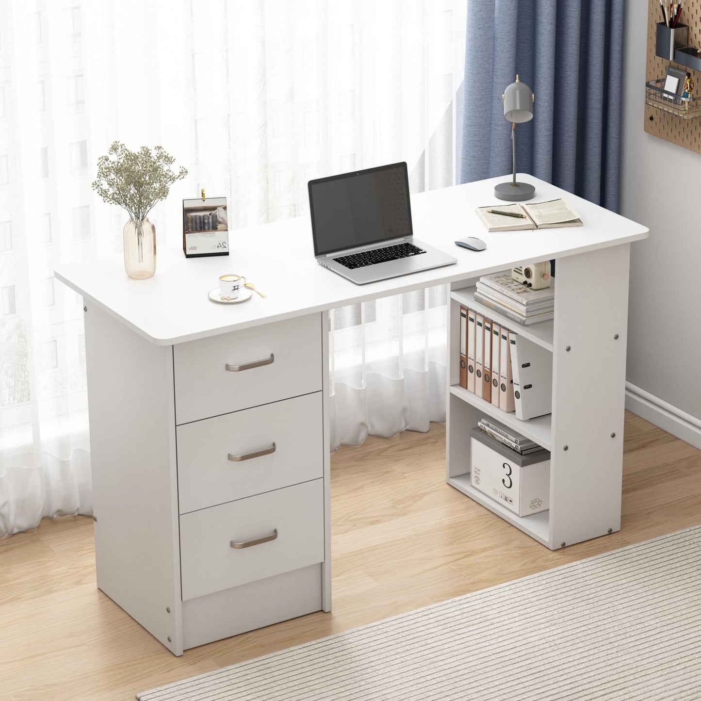 Katalora Nail Desk with Drawers & Shelves, Manicure Table for Home Salon, White Nail Table with Storage, Modern Beauty Workstation (White)