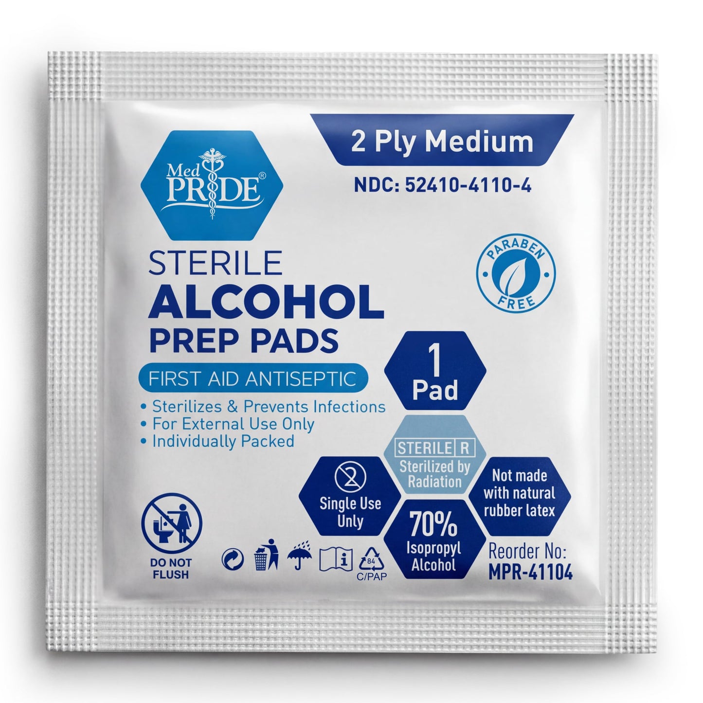 MED PRIDE Sterile Alcohol Prep Pads, Medical Grade, 2-Ply, 100-Count