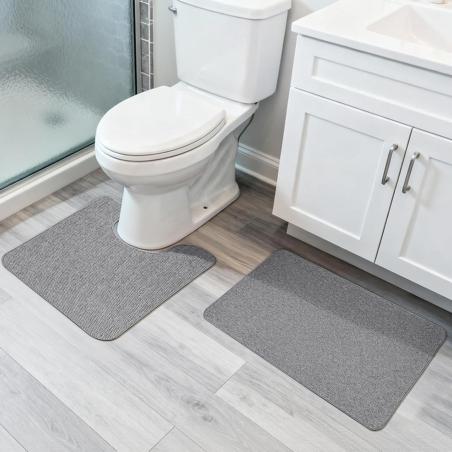 Ultra Thin Bath Mat - Non-Slip Rubber Bathroom Rug, Quick Dry & Absorbent | Grey, 1'5"x2'3" (17x27 Inch)