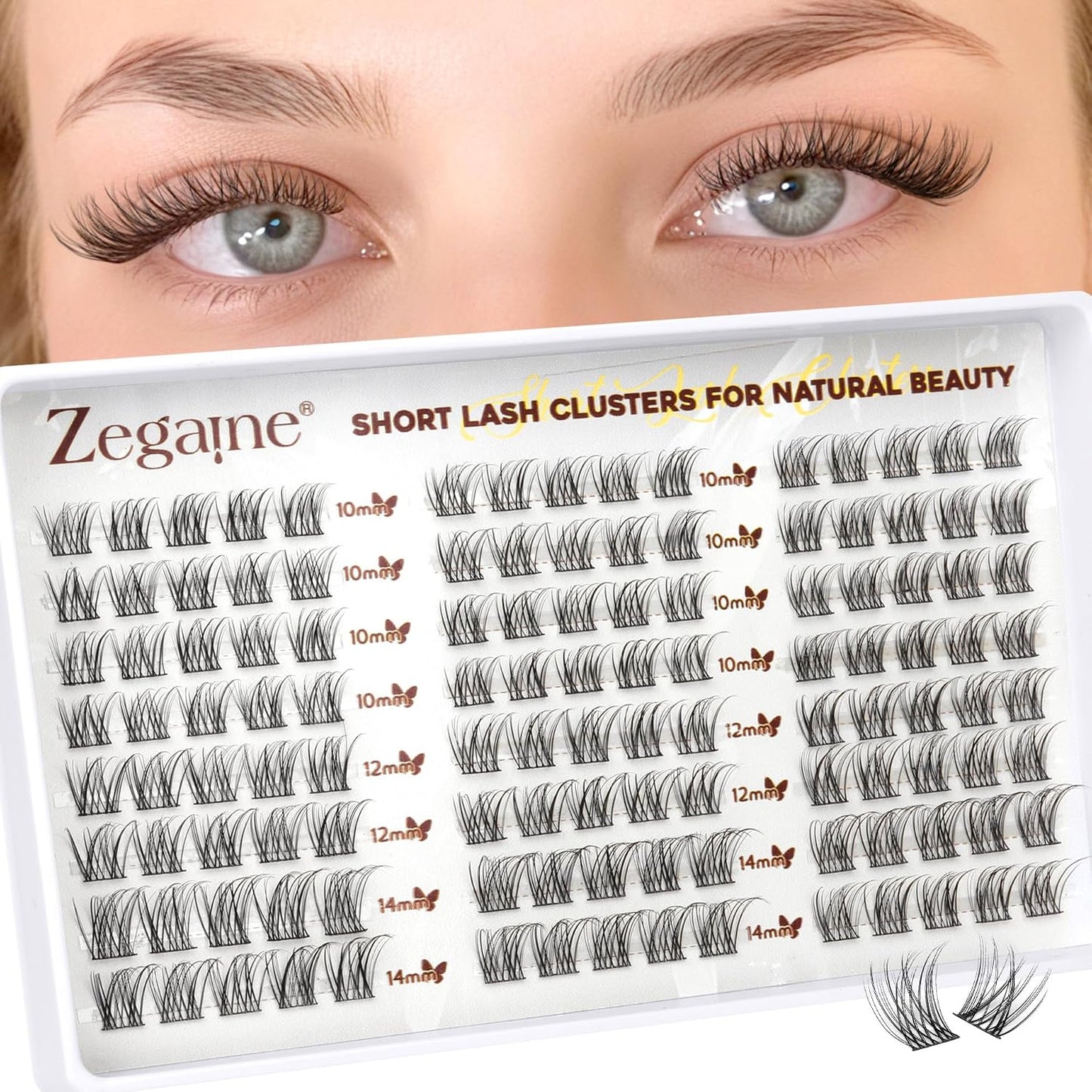 Natural Eyelash Clusters - 10-12-14MM Wispy Extensions | Clear Band, 144 Pcs for No Makeup Look