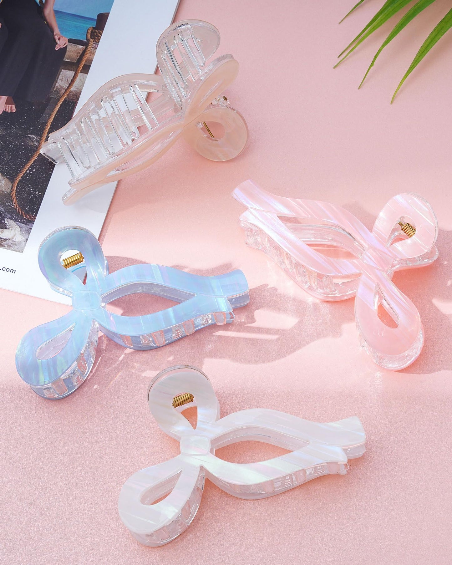 Mesovor 4 Pack Elegant Bow Hair Claw Clips, Nonslip 4.3" Large Hair Grip Hairclips for Thin and Thick | Acrylic Hair Strong Hold Hair Jaw Clamps (Mermaid Stripes)