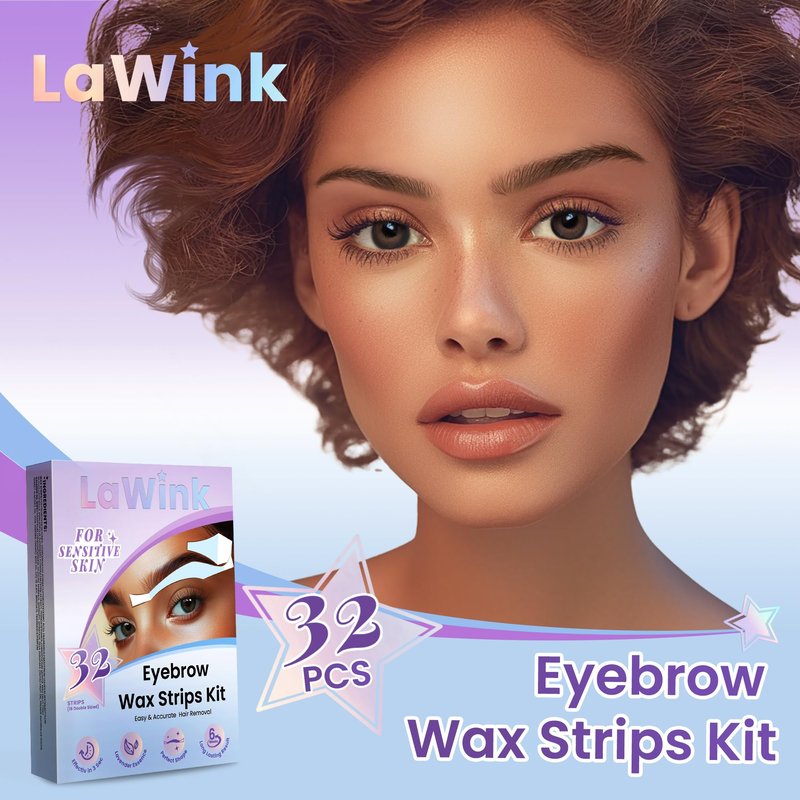 LaWink Eyebrow Wax Strips for Women, At Home Waxing Kit with 32 Strips & 4 Calming Wipes, Hand-Warmable Cold Wax for Brows & Lip, Gentle Formula for Sensitive Skin