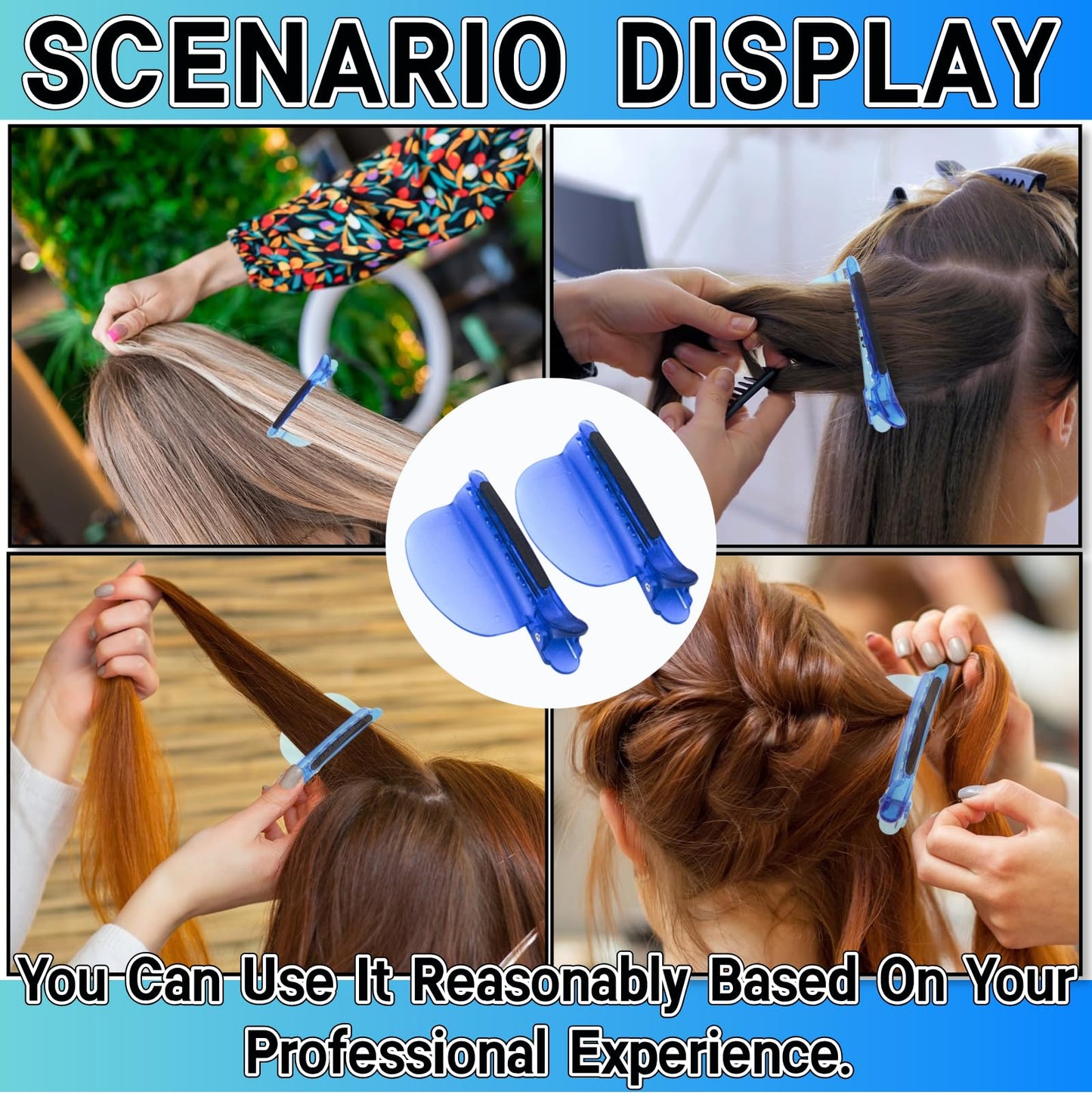 Heat Insulation Sectioning Clips, 2PCS Blue Hair Styling Clips - Wig & Extension Separator Tools 7-Tooth Design (9.5x4.5cm/3.7x1.7in) for Highlighting, Dyeing, Salon & Home Use