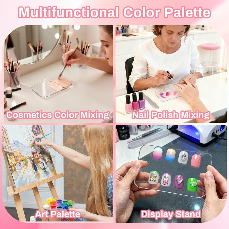 Acrylic Nail Art Palette - Transparent Mixing Tray for Gel Polish & Makeup | 3.15" x 4.72" Display Stand