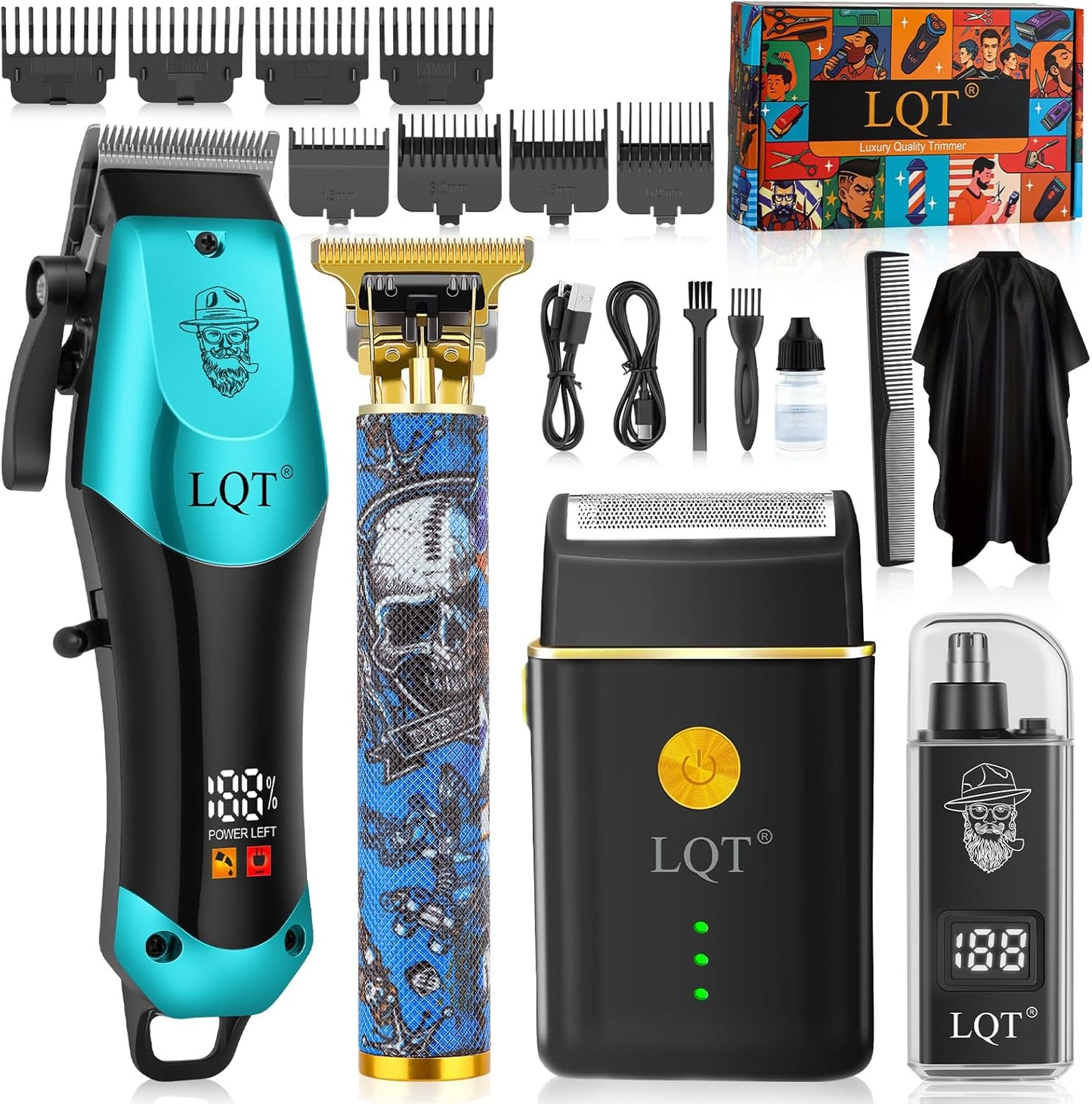 Hair Clippers for Men - Cordless Grooming Kit with LED Display | 4-Piece Set with Clipper, Beard Trimmer, Shaver & Nose Trimmer