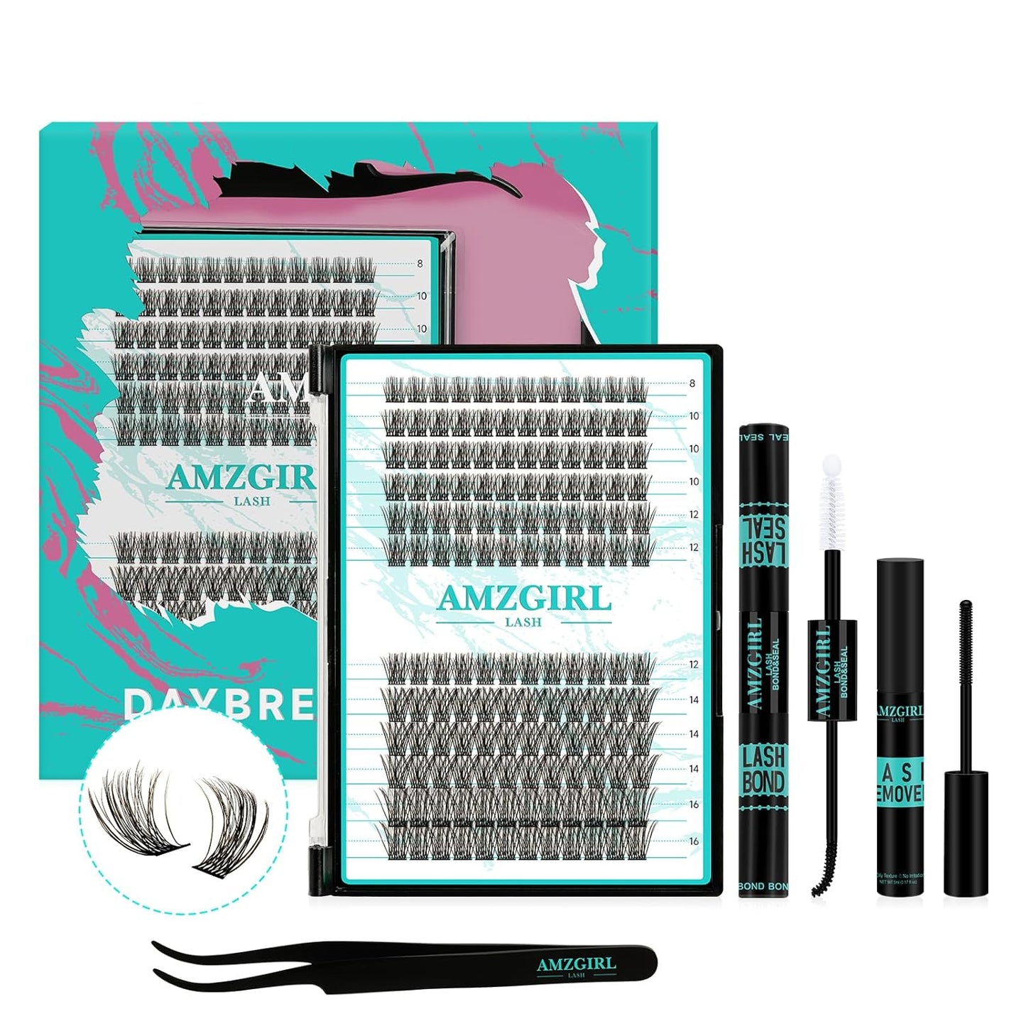 Lash Clusters Kit - 160pcs Natural Eyelash Extensions with Bond, Seal & Applicator Tool | Waterproof & Easy to Use at Home