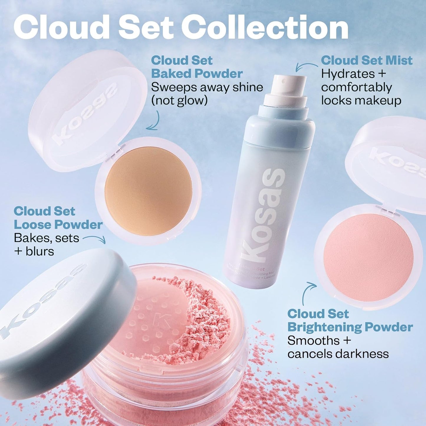 Kosas Cloud Set Airy Setting Spray - Hydrating, Alcohol-Free Makeup Mist | 12-Hour Hold, Pore Minimizing, Lightweight Face Spray