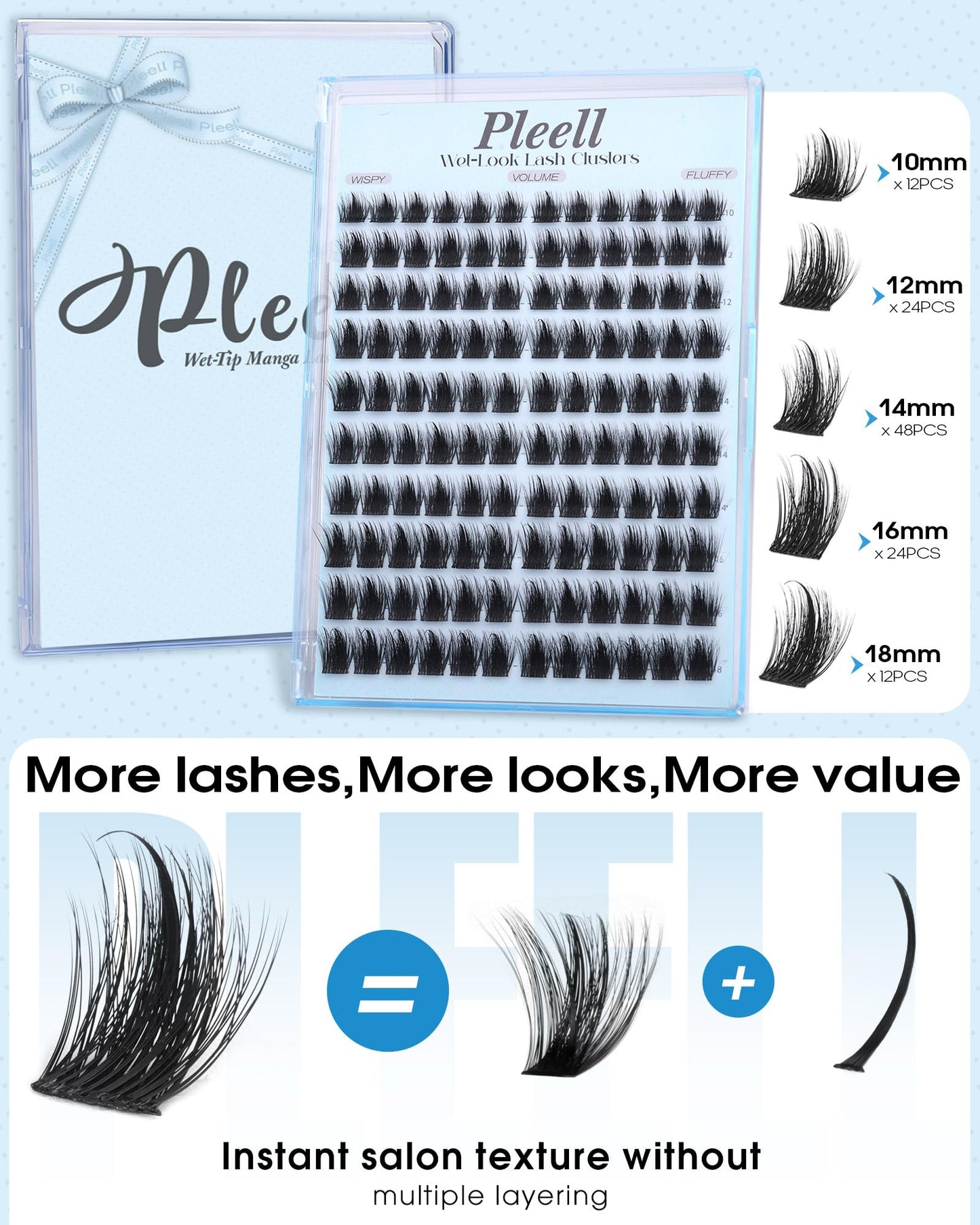 Pleell Fluffy Lash Clusters Wispy Eyelash Clusters With Spikes 10-18mm D curly Cluster Eyelash Extensions Fairy Individual Lashes Natural Volume Cluster Lashes Manga Lashes Clusters