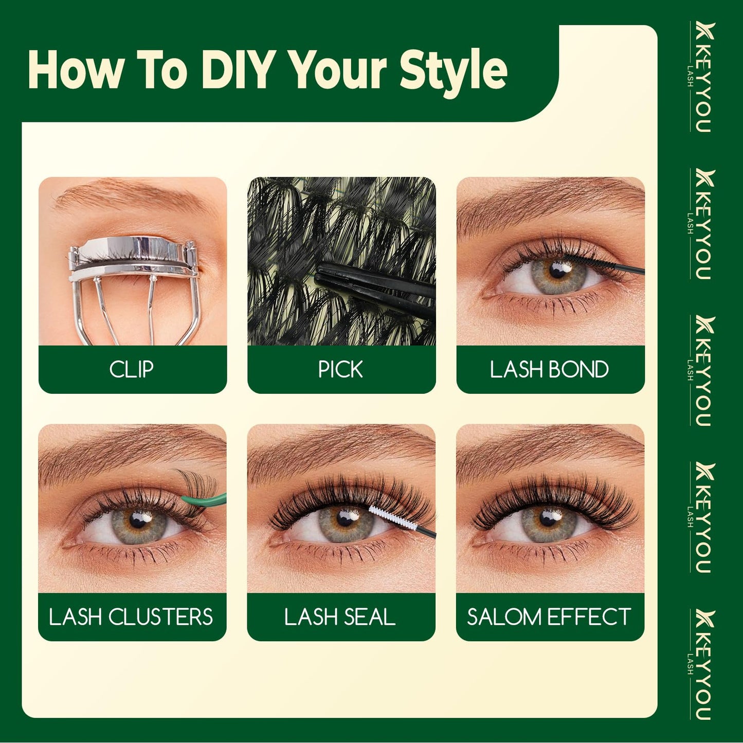 KEYYOU Lash Clusters Kit 60D80D Wispy Voluminous Look for Date or Wedding