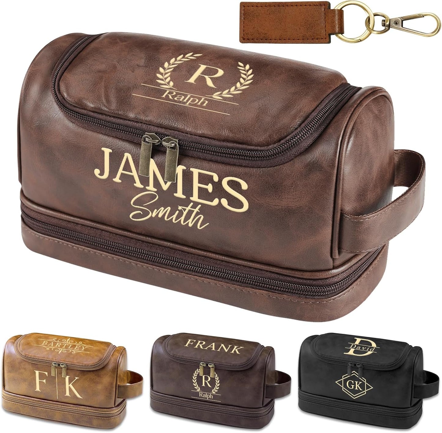 Personalized Toiletry Bag for Men - Custom Leather Shaving Bag | Engraved Travel Gift for Dad, Husband, Groomsmen, Son