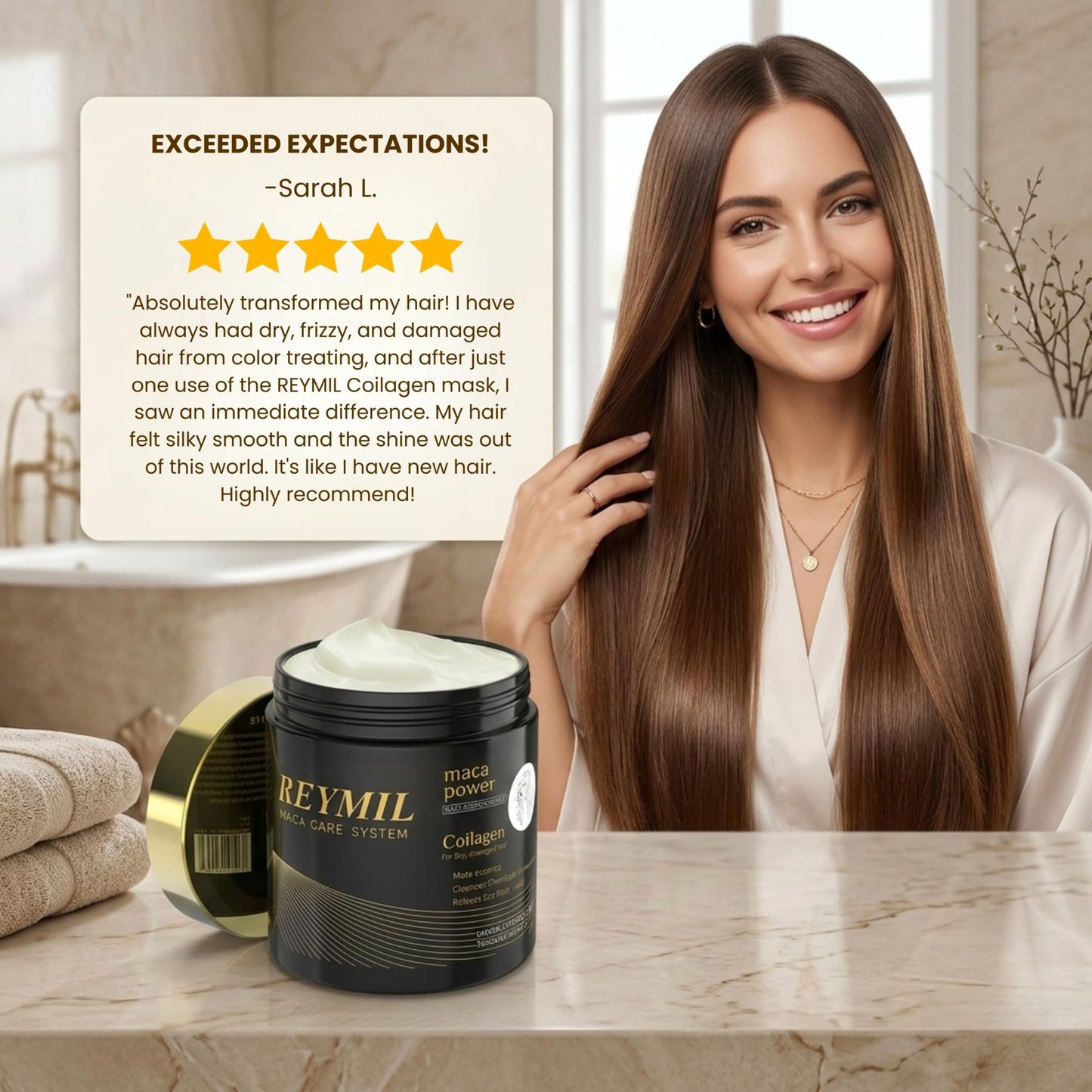 REYMIL-Collagen hair mask - hair treatment for dry damaged hair - Collagen Hair Treatment Deep Repair Conditioning Argan Oil Shine and Softness for Healthy Hair -16.9onz mascarilla para el cabello