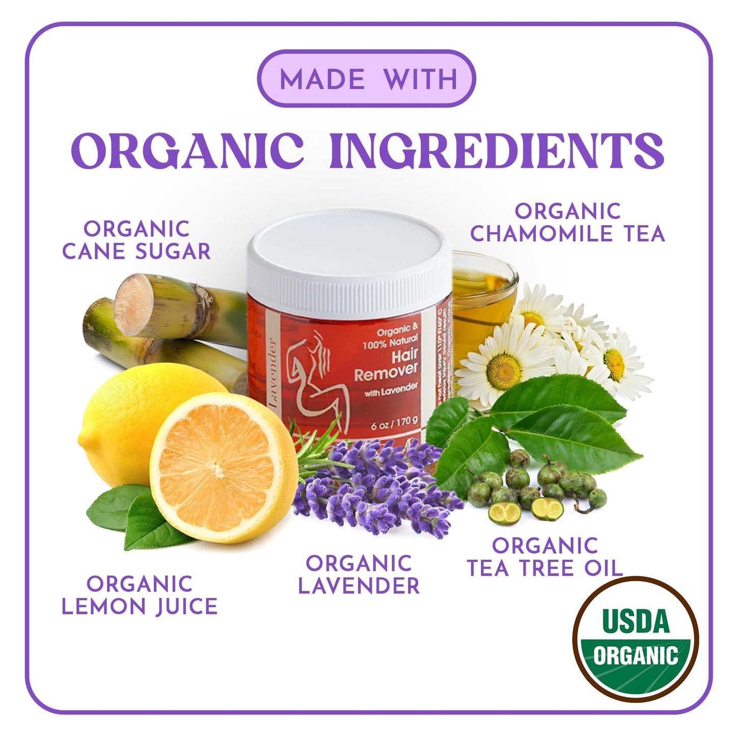 MOOM USDA Organic Sugar Waxing Kit for Women & Men with Lavender Essential Oil, 6 oz Sugar Wax, 18 Reusable Wax Strips & 4 Wax Applicator Sticks - Face, Body & Bikini Soft Wax Kit for Sensitive Skin