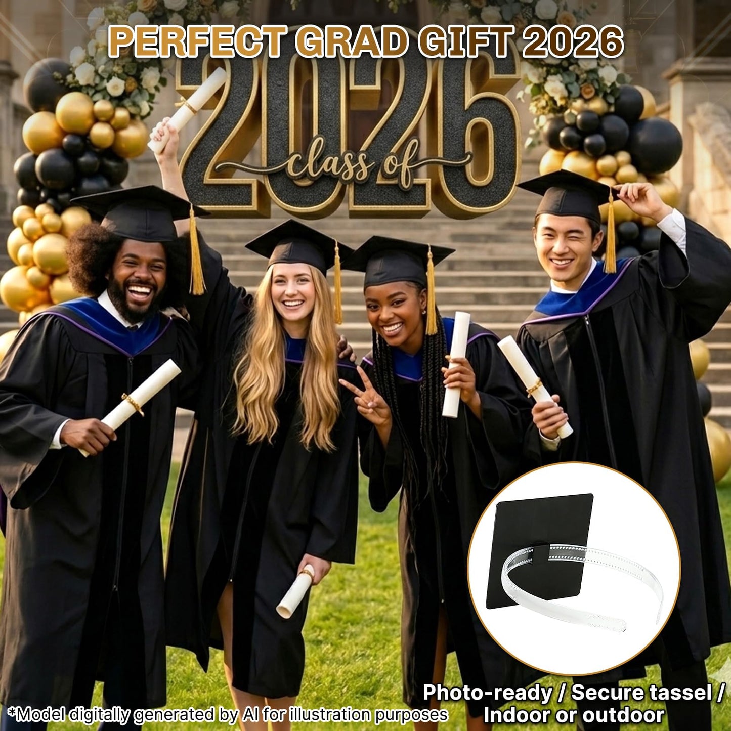 WUSUTE 2026 Graduation Cap Headband, Plastic Pad Cap Headbands, Hat Accessories for Graduates, Women, Photo‑Ready for Ceremony, Class of 2026 Graduation Gift