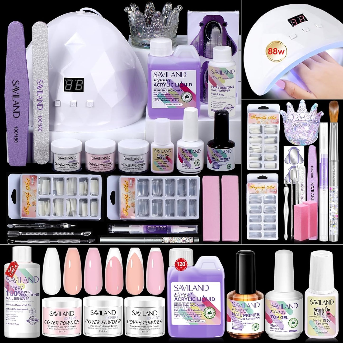 Acrylic Nail Kit - All-In-One Set with 88W Nail Lamp & Gel Polish | DIY Home Starter