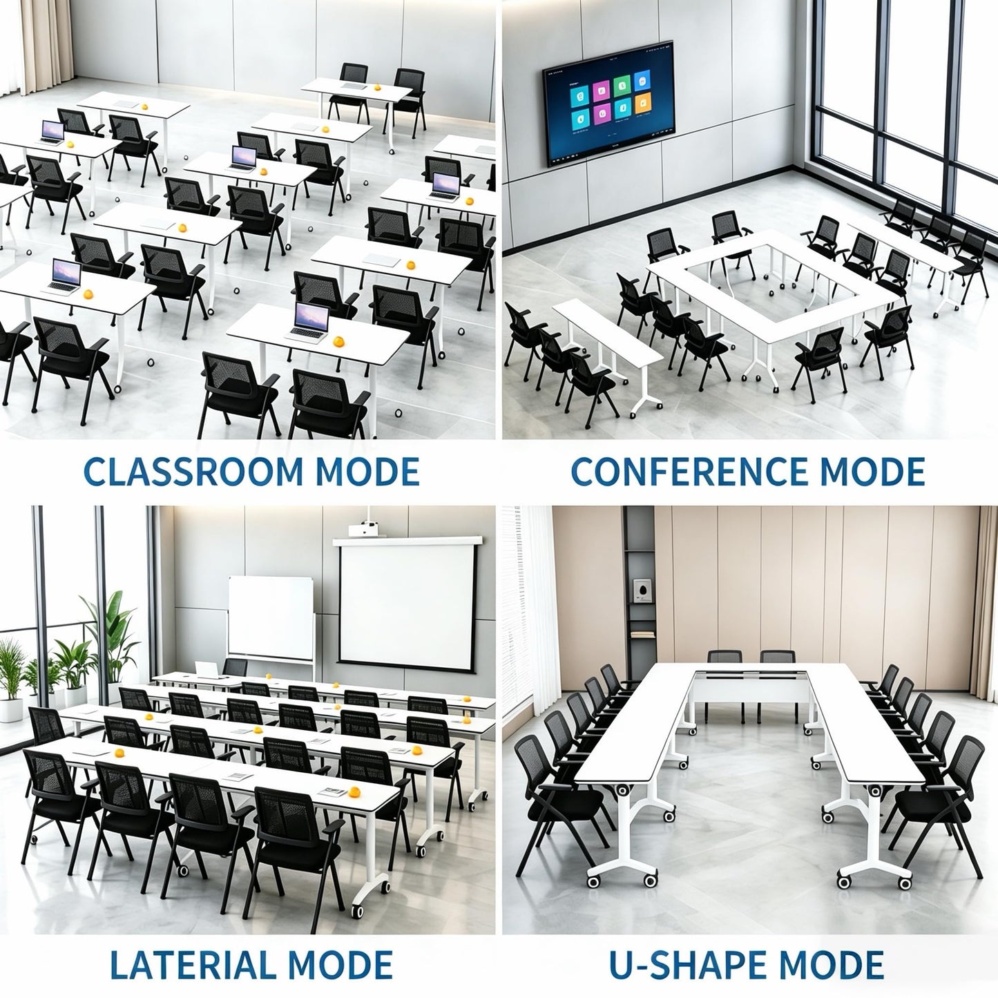 LDIW 6 Pack Folding Conference Table, Heavy-Duty Training Table with Wheels
