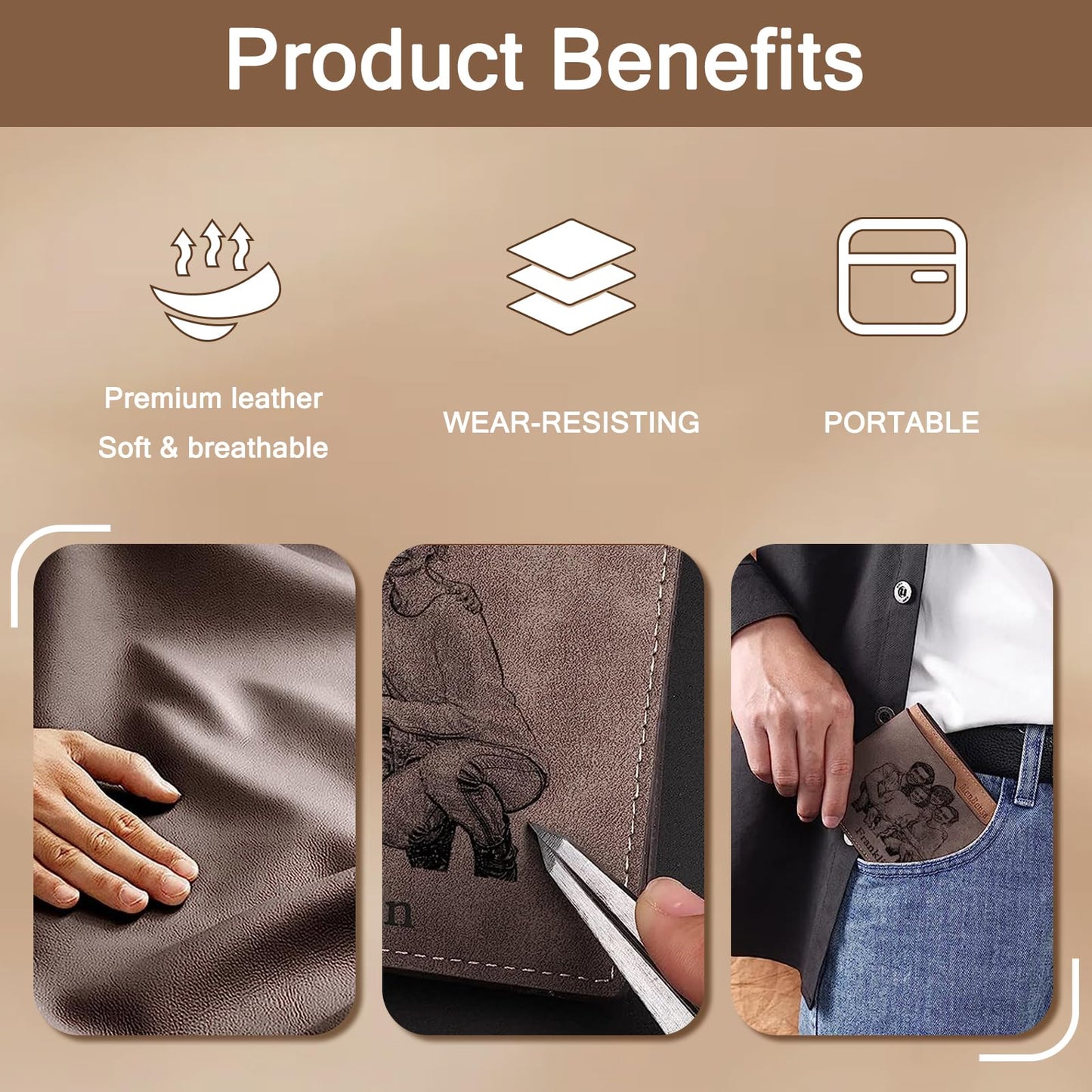JONZIN Personalized Dad Gifts Custom Wallets From Daughter Son - Engraved Photo & Fist Name Personalized Wallet for Men Customized Fathers Day Christmas Gifts for Men Husband