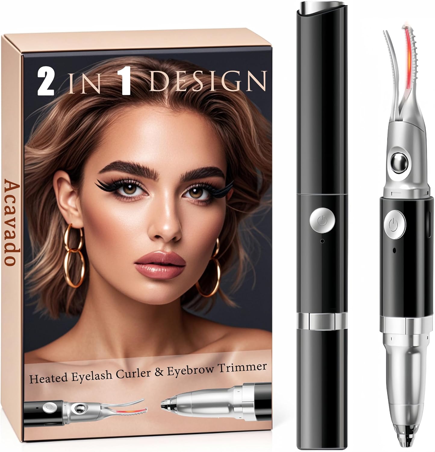 Heated Eyelash Curler - 2-in-1 Electric Eyelash & Eyebrow Trimmer | USB Rechargeable, Anti-Burn Design, Gold