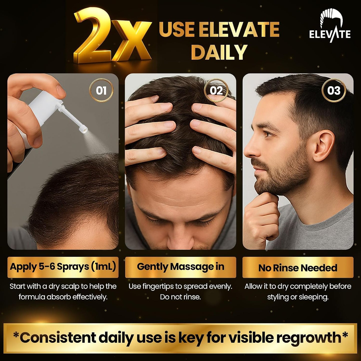 Hair Regrowth Treatment - 5% Minoxidil Spray for Men | Fast Absorbing, Unscented Formula for Thinning & Balding Hair