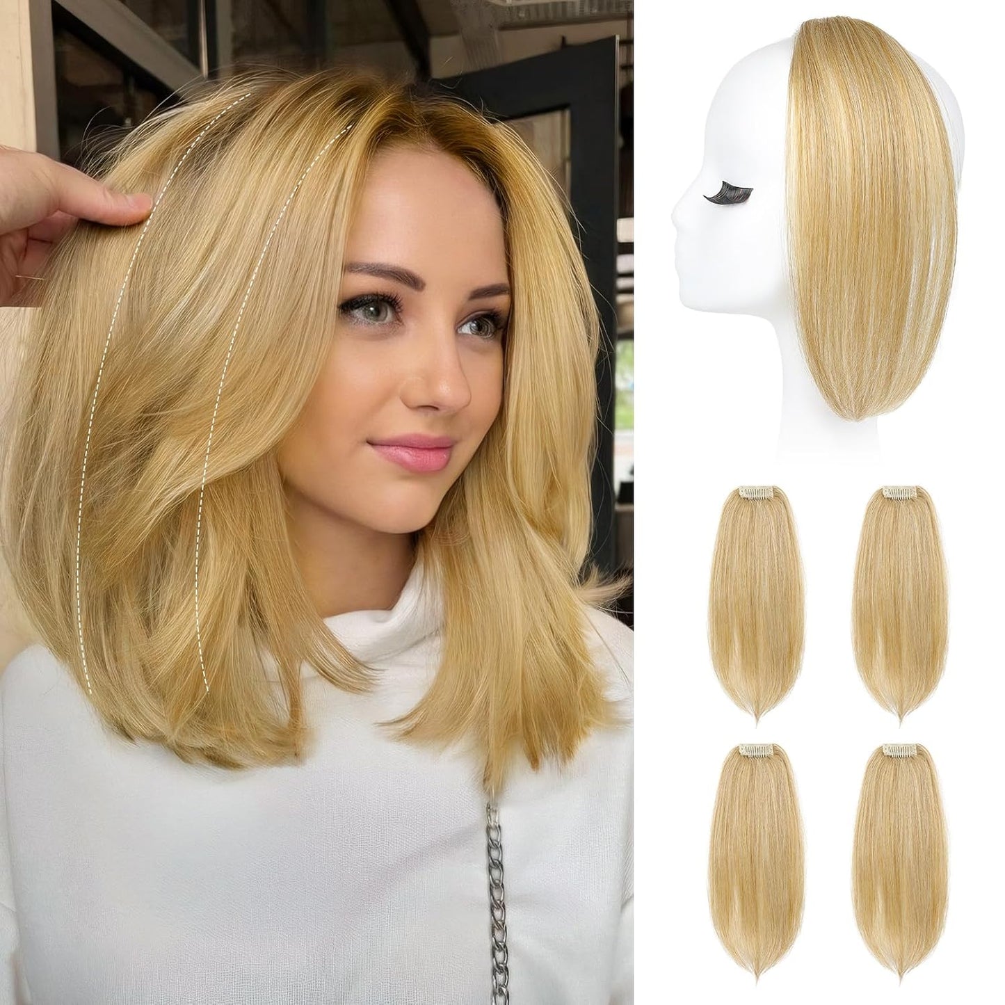 Clip In Hair Volumizer - 12 Inch Thick Hairpieces for Extra Volume | Off Black, 2PCS