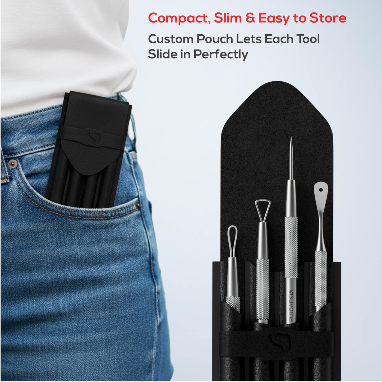 Suvorna Pimple Popper Tool Kit & Milia Remover, 4-Piece Stainless Steel Blackhead Extractor, Whitehead & Comedone Extractor with Lancets for Facial Extraction