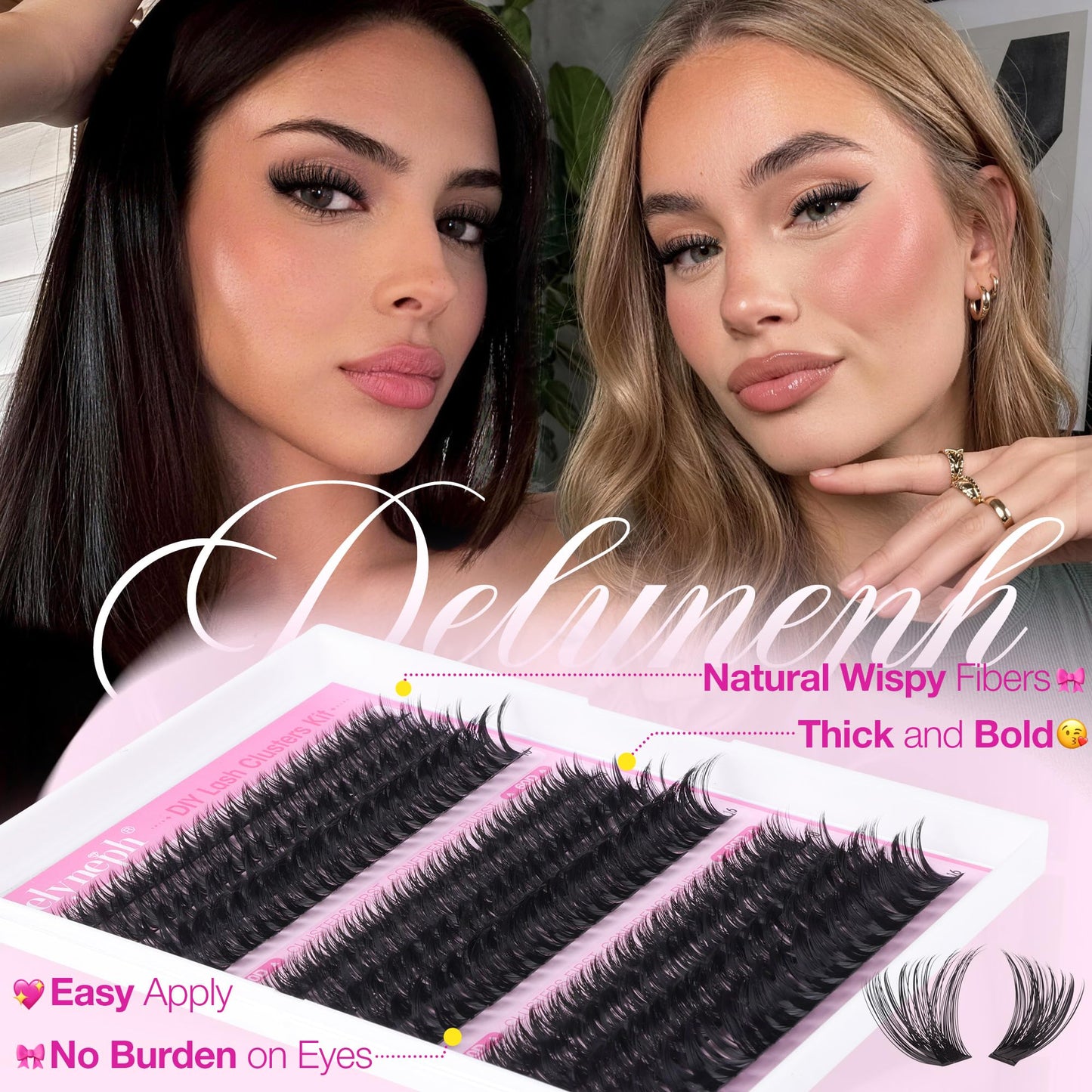 Delyneph Lash Clusters Kit 60D 80D 100D Wispy Cluster Eyelash Extensions Kit CD Curl Eyelash Clusters Kit Fluffy Cluster Lashes Natural Pestañas Postizas Naturales with Lash Bond and Seal