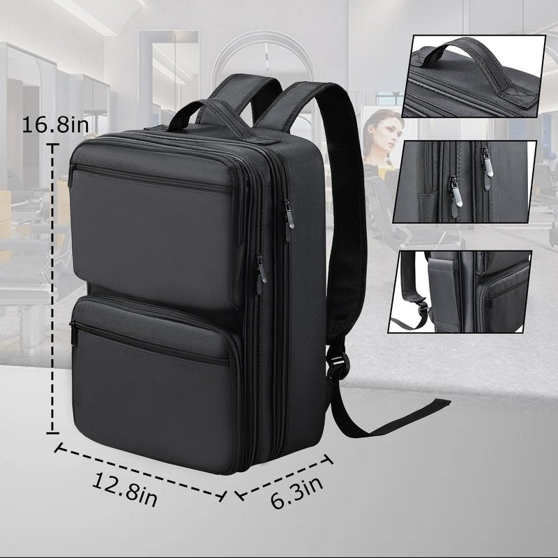 Yueieoun Barber Bag with Detachable Tray, 16.8-in Travel Backpack for Clippers and Supplies, Large Capacity Hairdresser Bag with Adjustable Dividers for Hair Cutting Tools